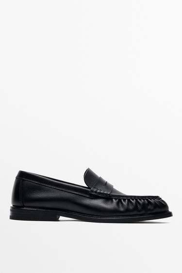 Shirred leather loafer — BLACK 1