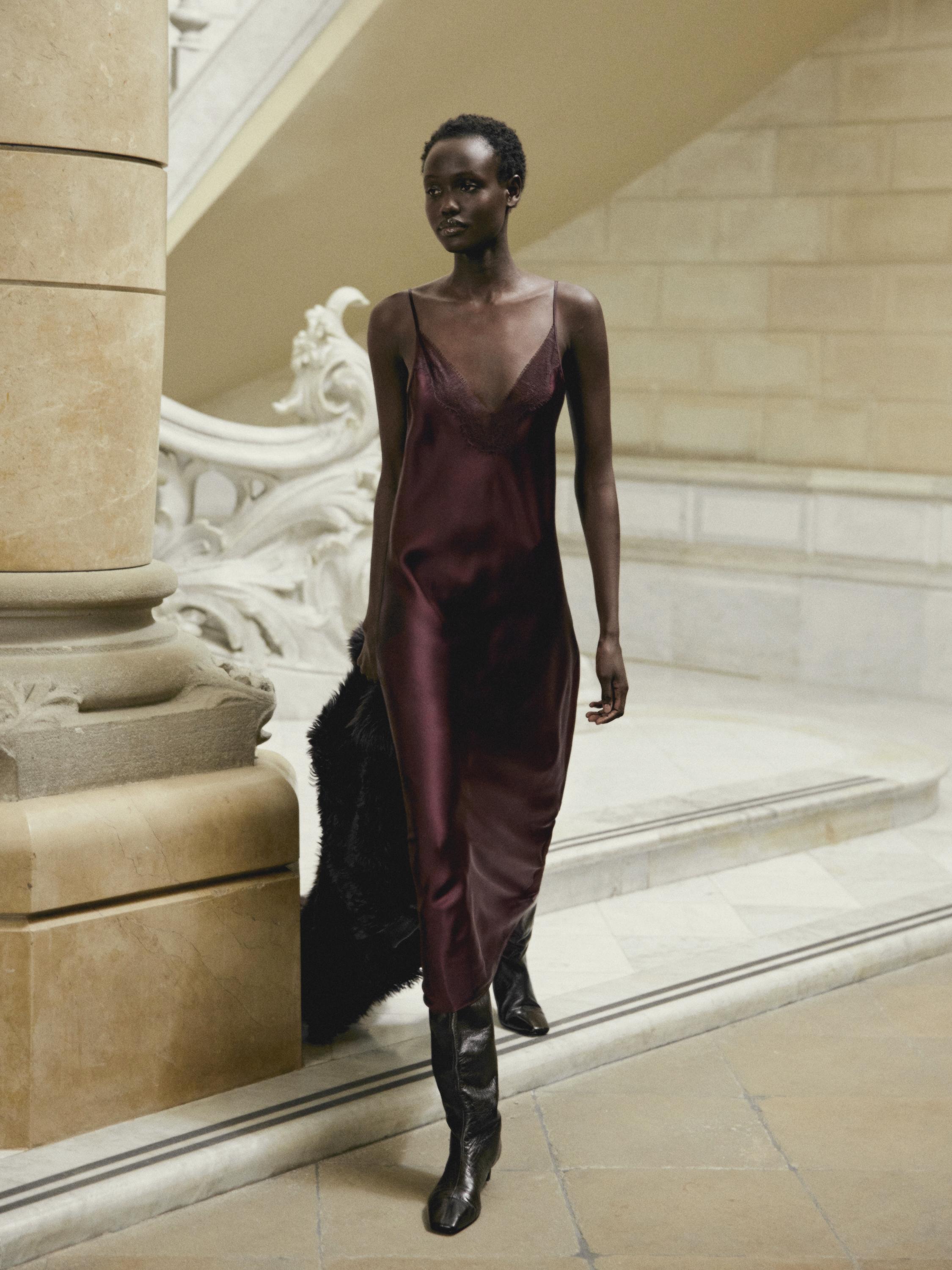 Flowing midi slip dress — BURGUNDY