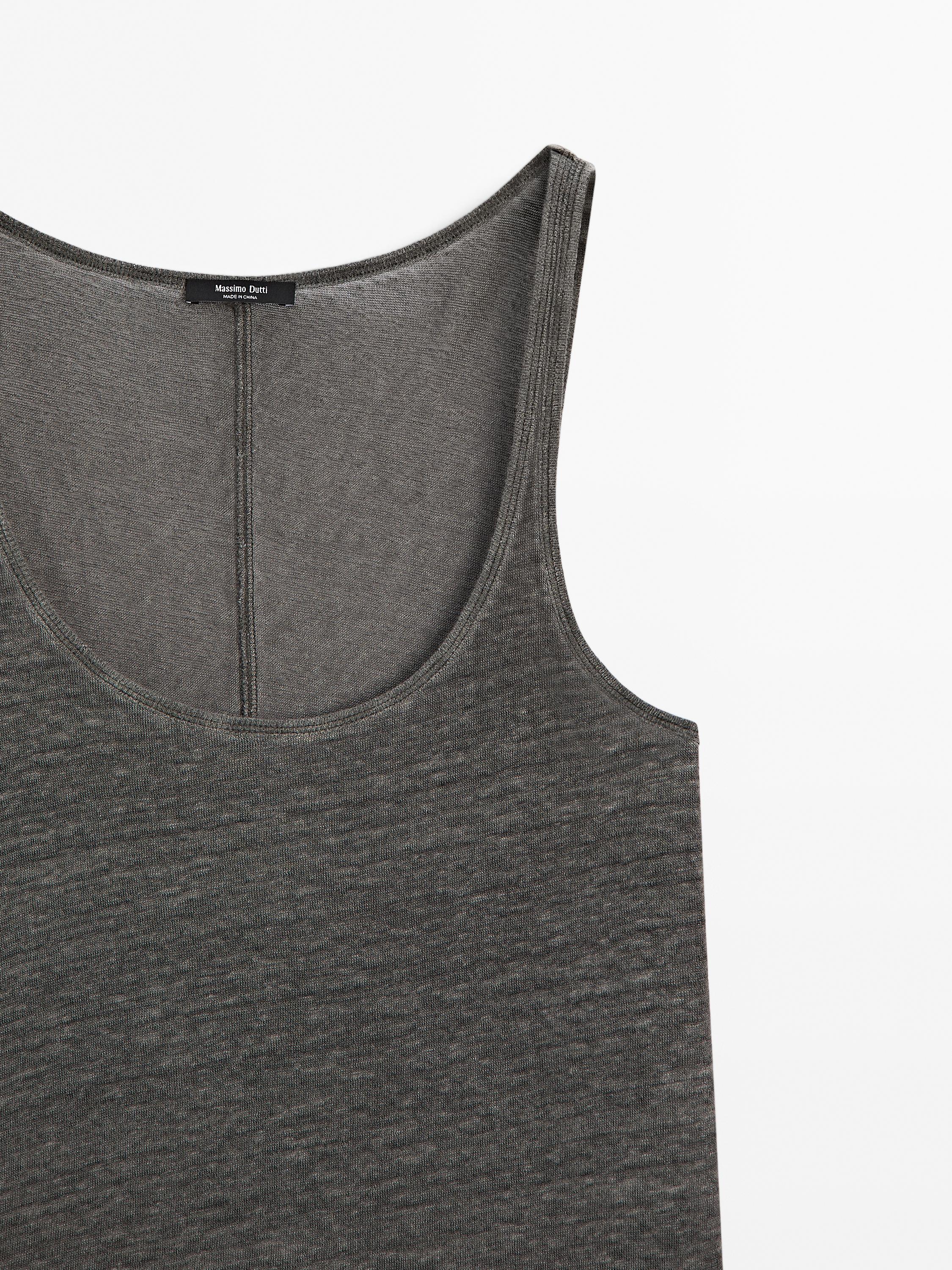 Strappy top with linen fabric detail