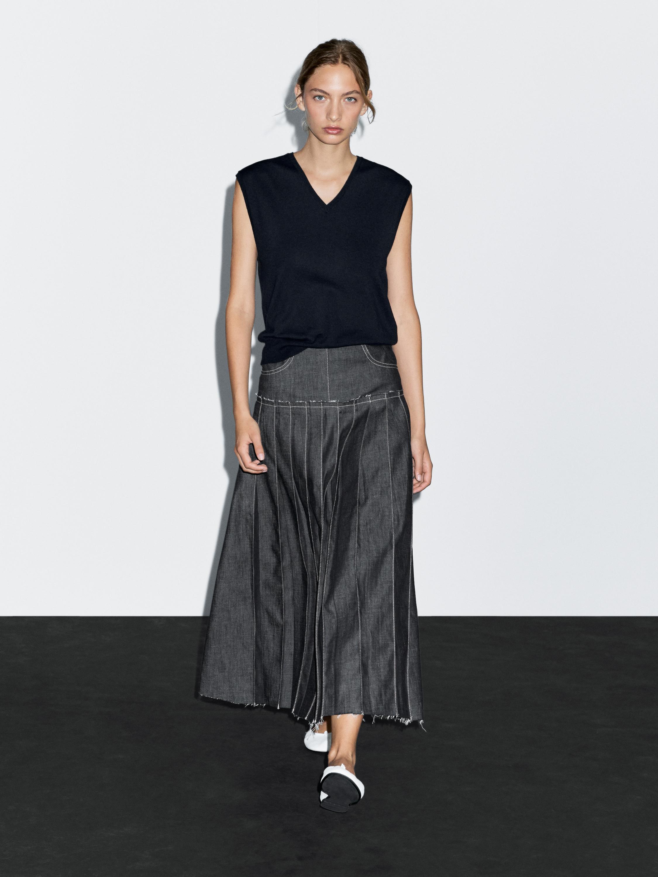 Jupe midi denim plissée