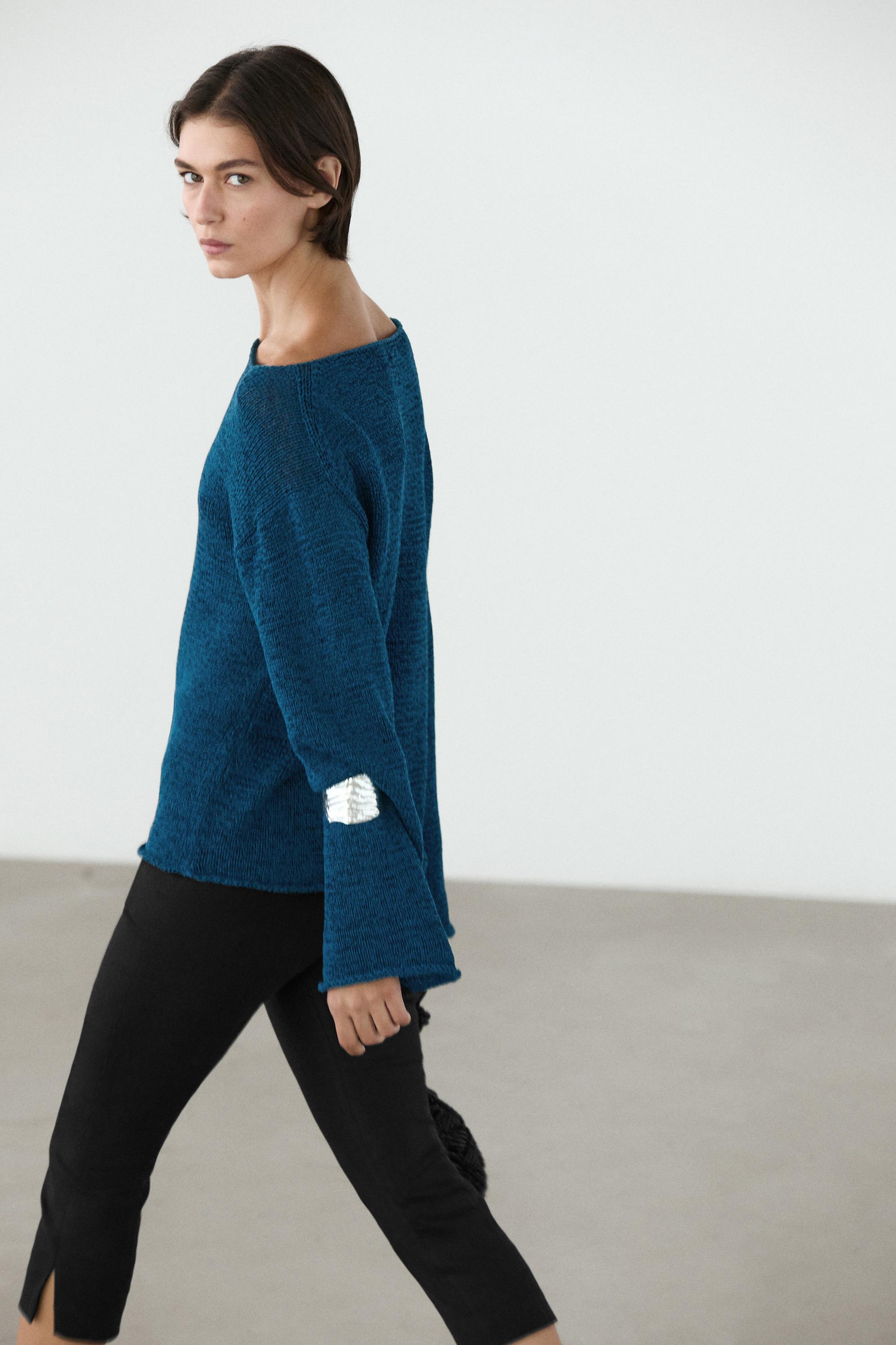 Cotton blend cutwork sweater — BLUE