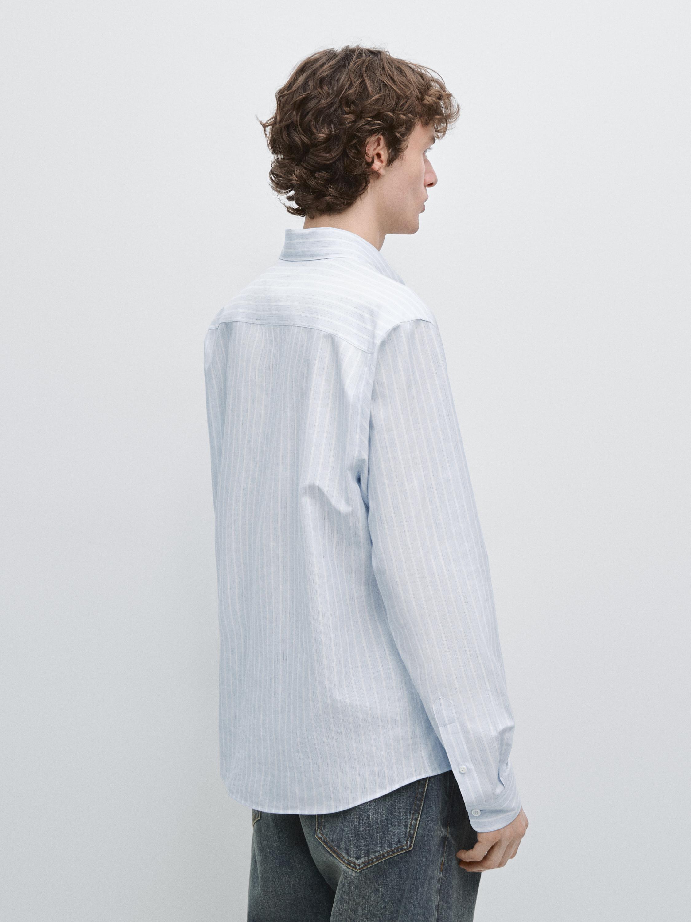 Cotton blend regular fit striped shirt — SKY BLUE