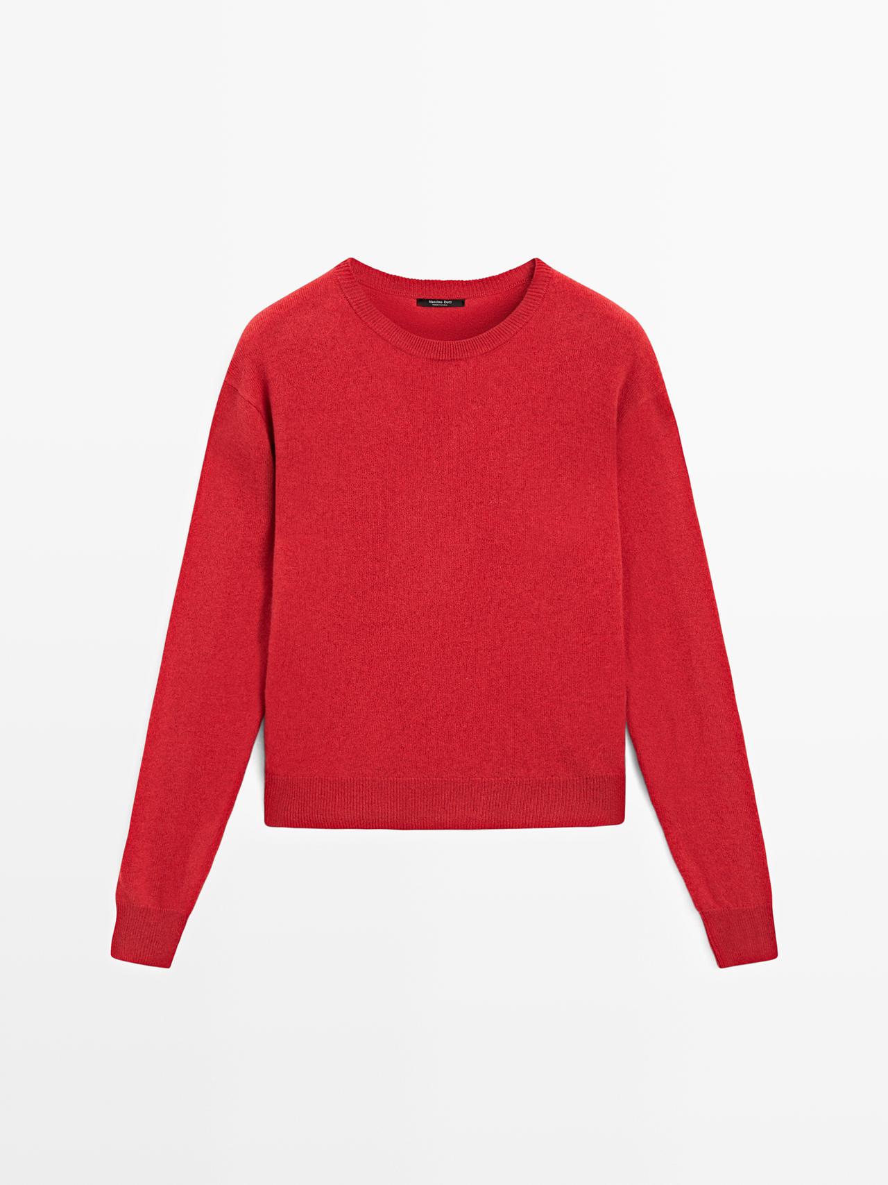 Massimo Dutti - Dames - Tricot Trui Van Wolmix Met Ronde Hals - Oranje - S