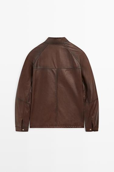 Nappa leather jacket with strap collar — LEATHER 6