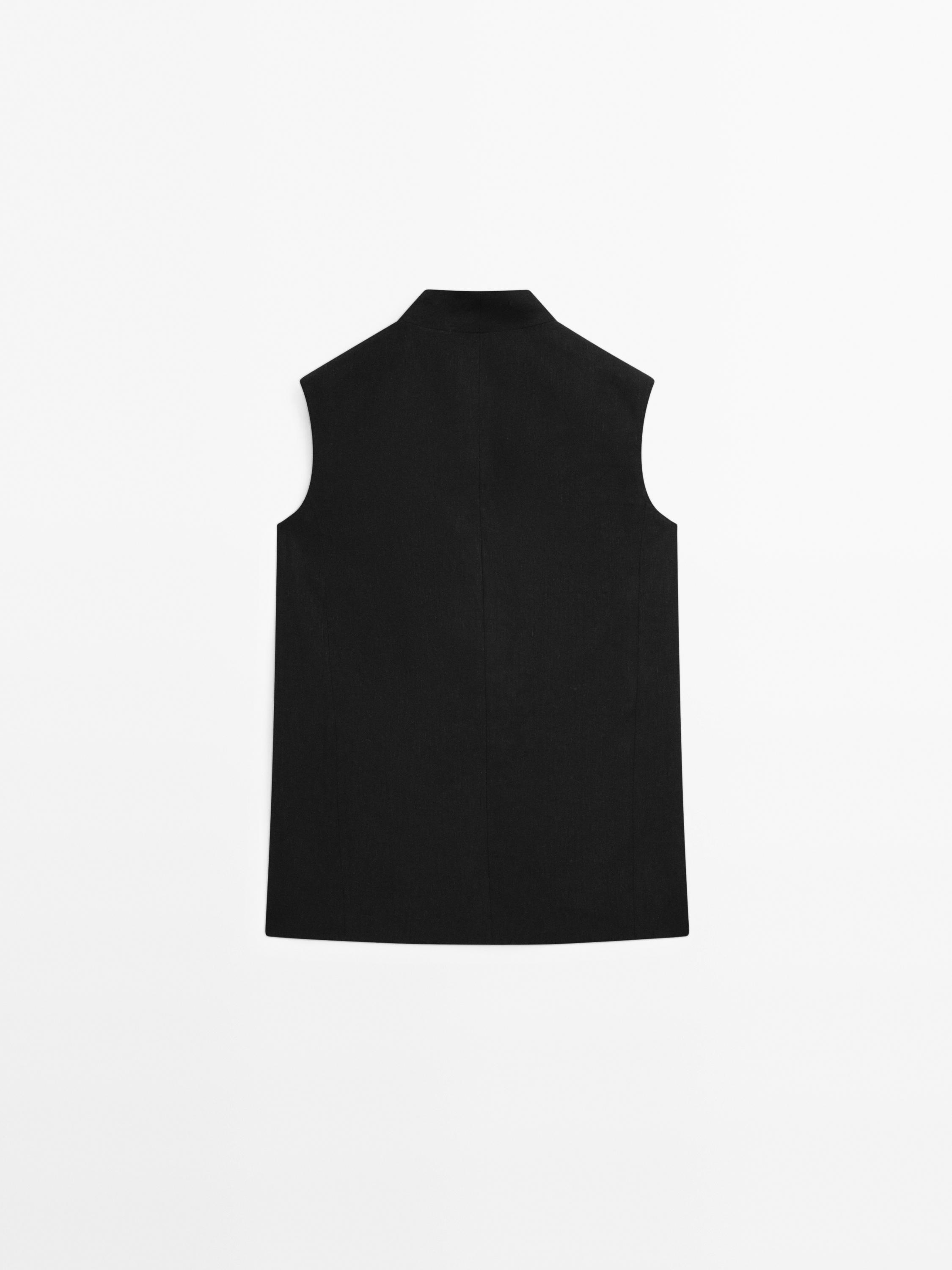 Linen blend high neck waistcoat