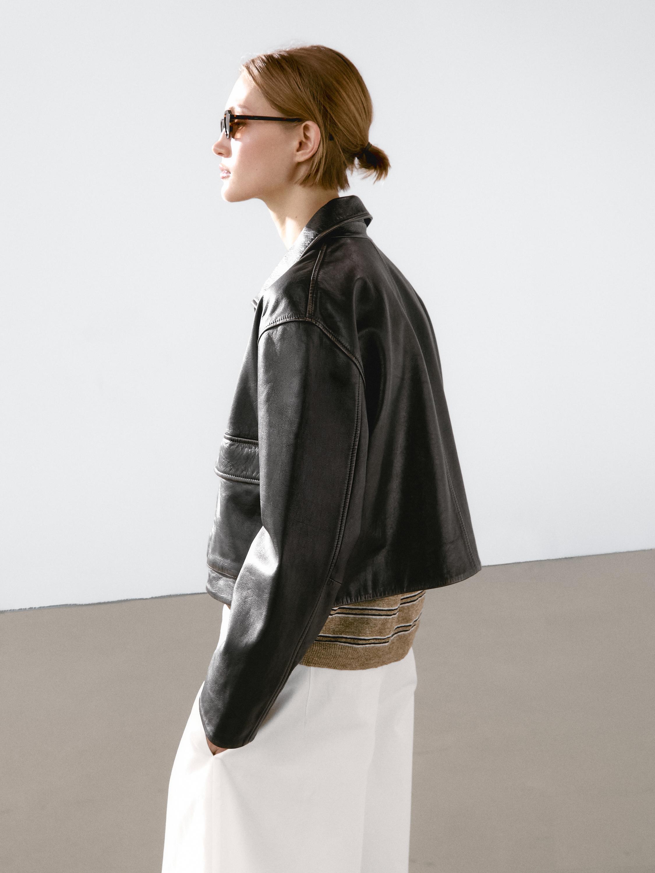 Worn effect nappa leather jacket