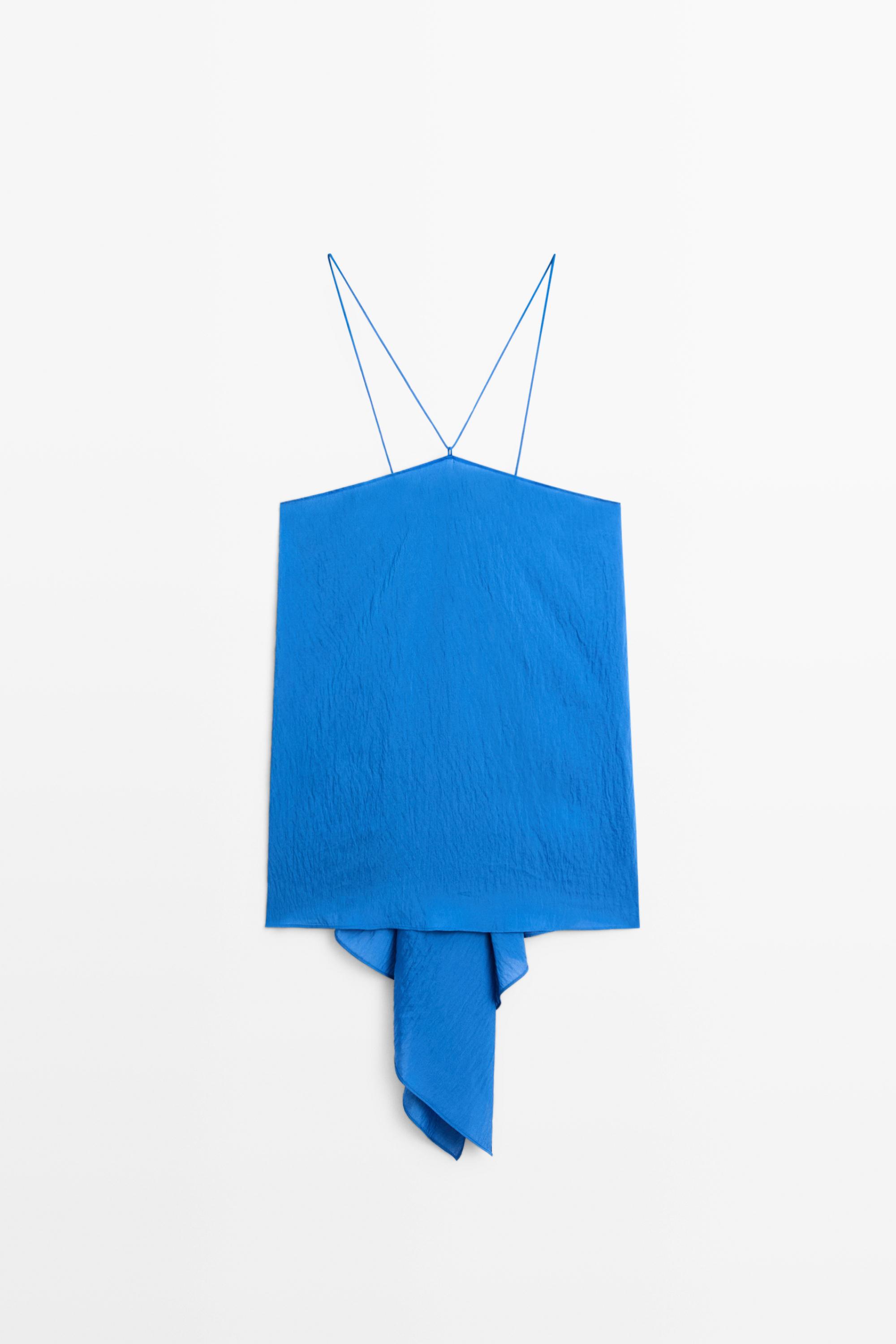 Flowing halter top with tie detail — BLUE