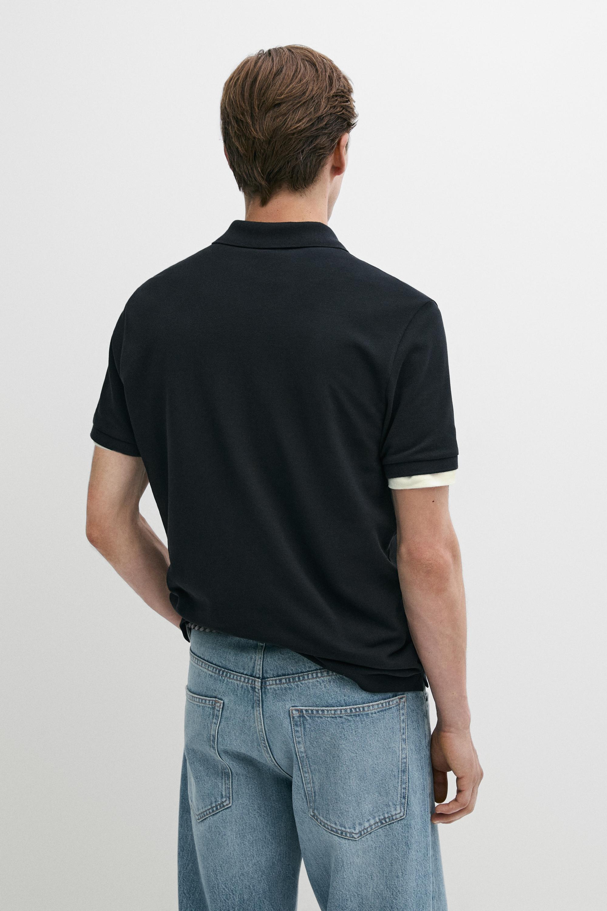 Micro-textured cotton piqué polo shirt — NAVY BLUE