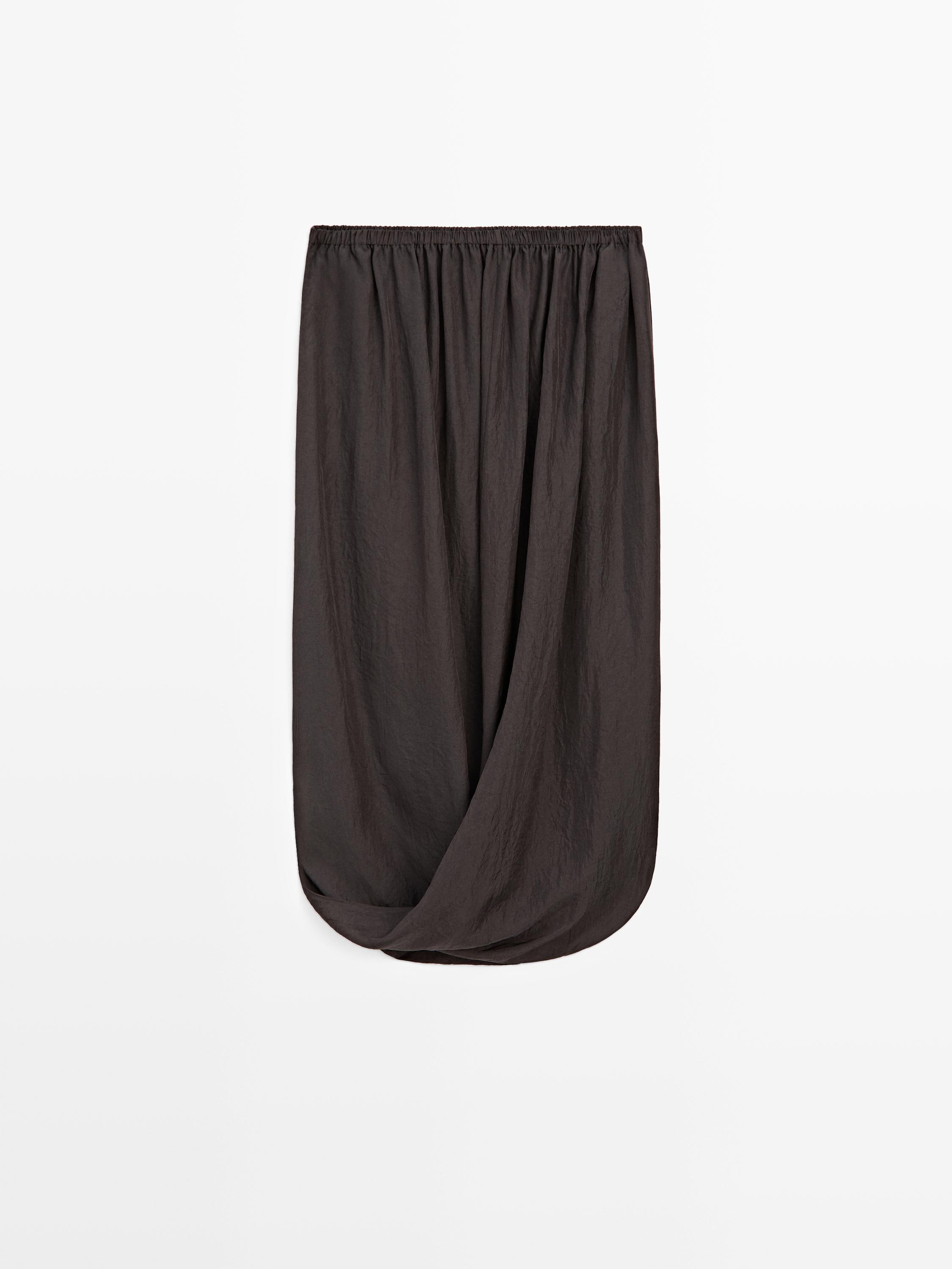 Midi skirt with gathered waistband — BROWN