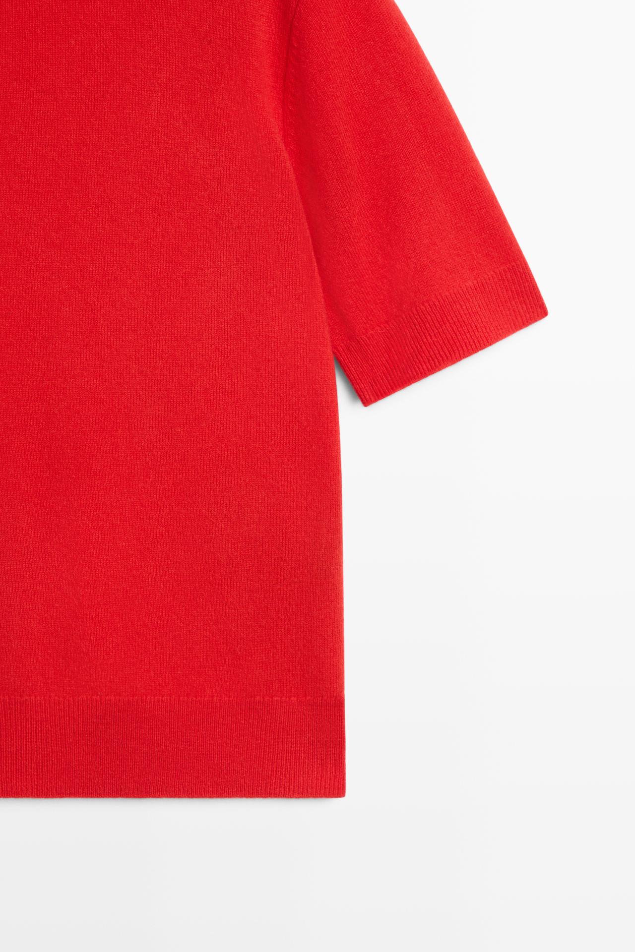 Short sleeve wool blend knit sweater — RED