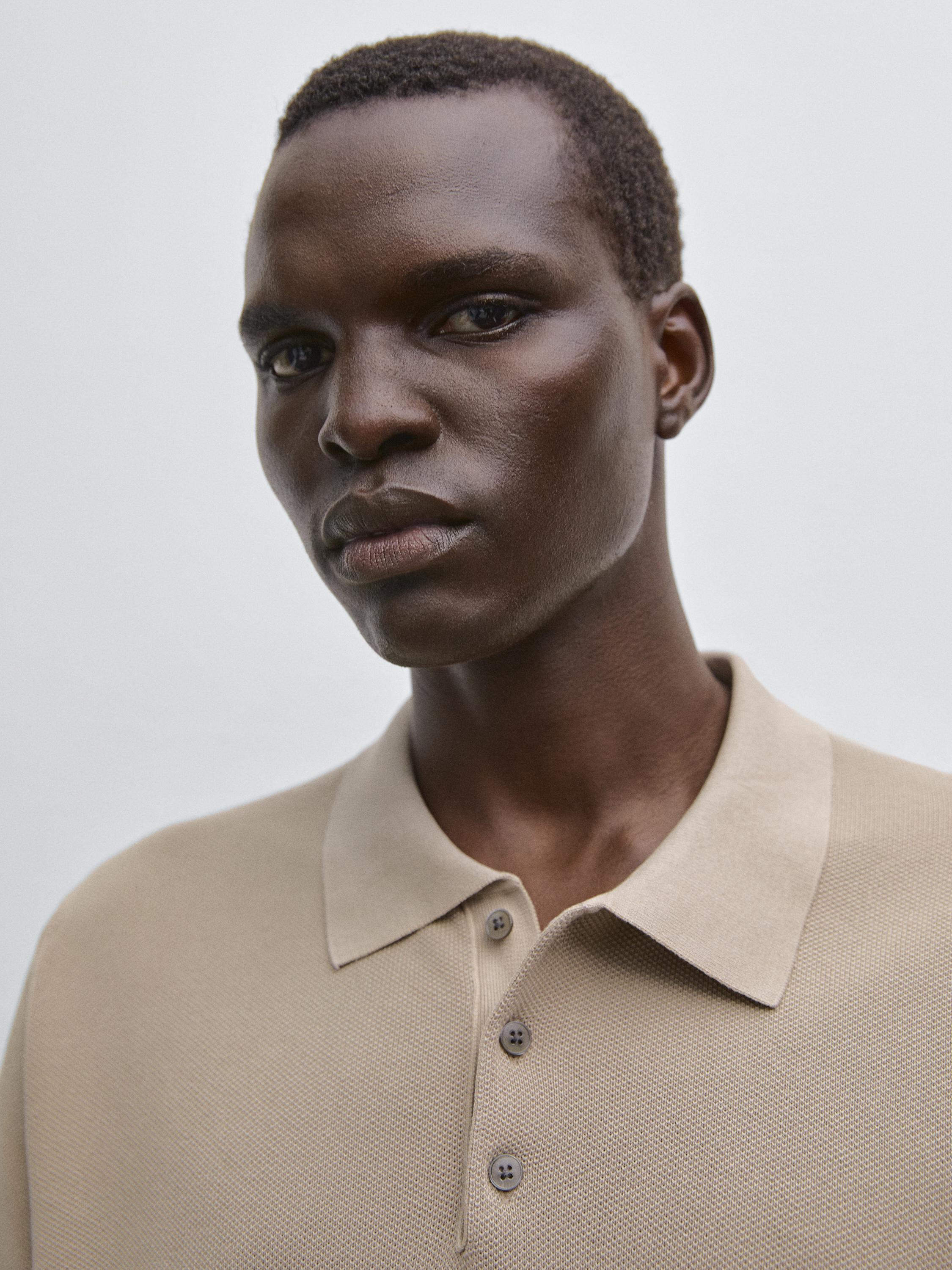 100% cotton textured knit polo shirt