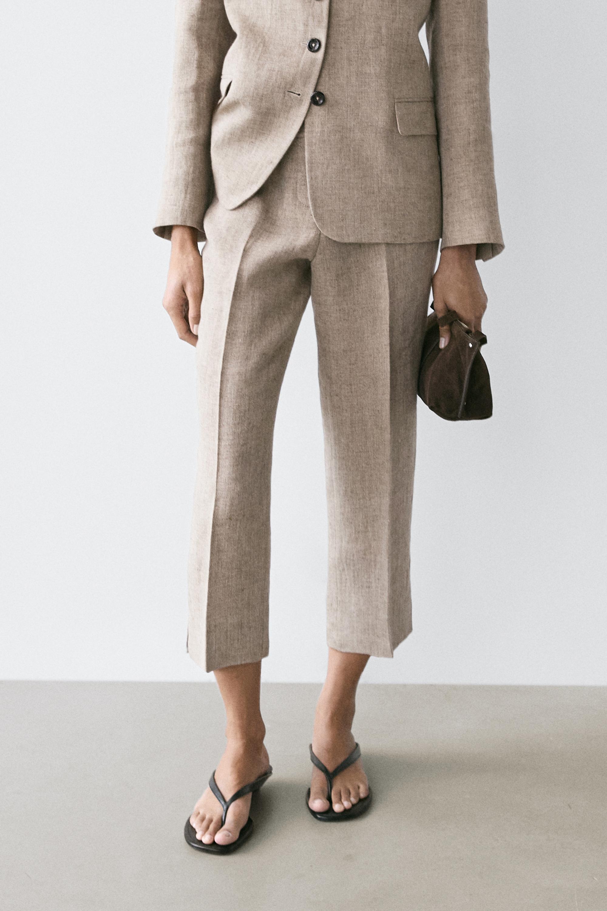 Linen melange capris — BEIGE