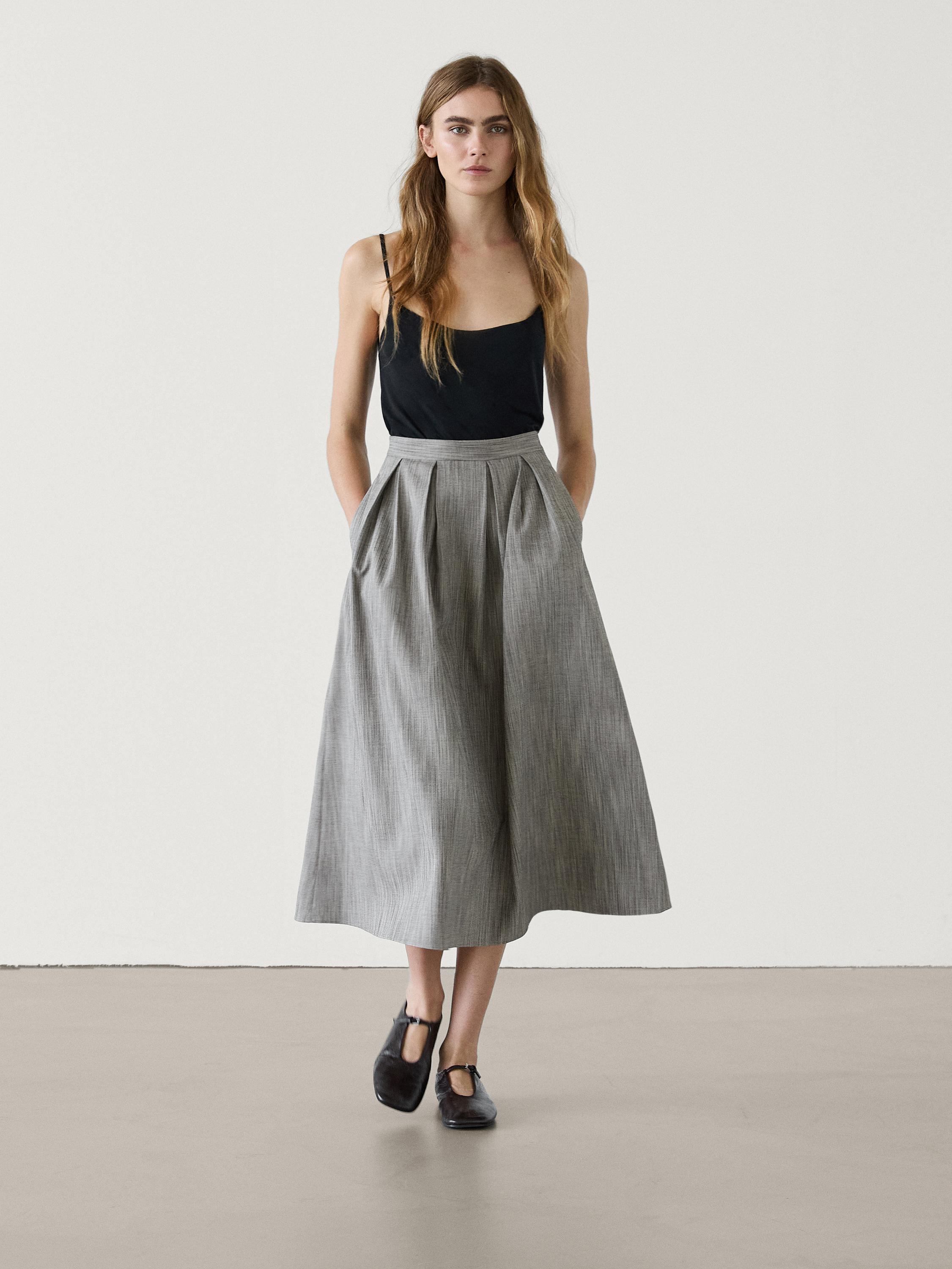 Pleated midi skirt grey best sale