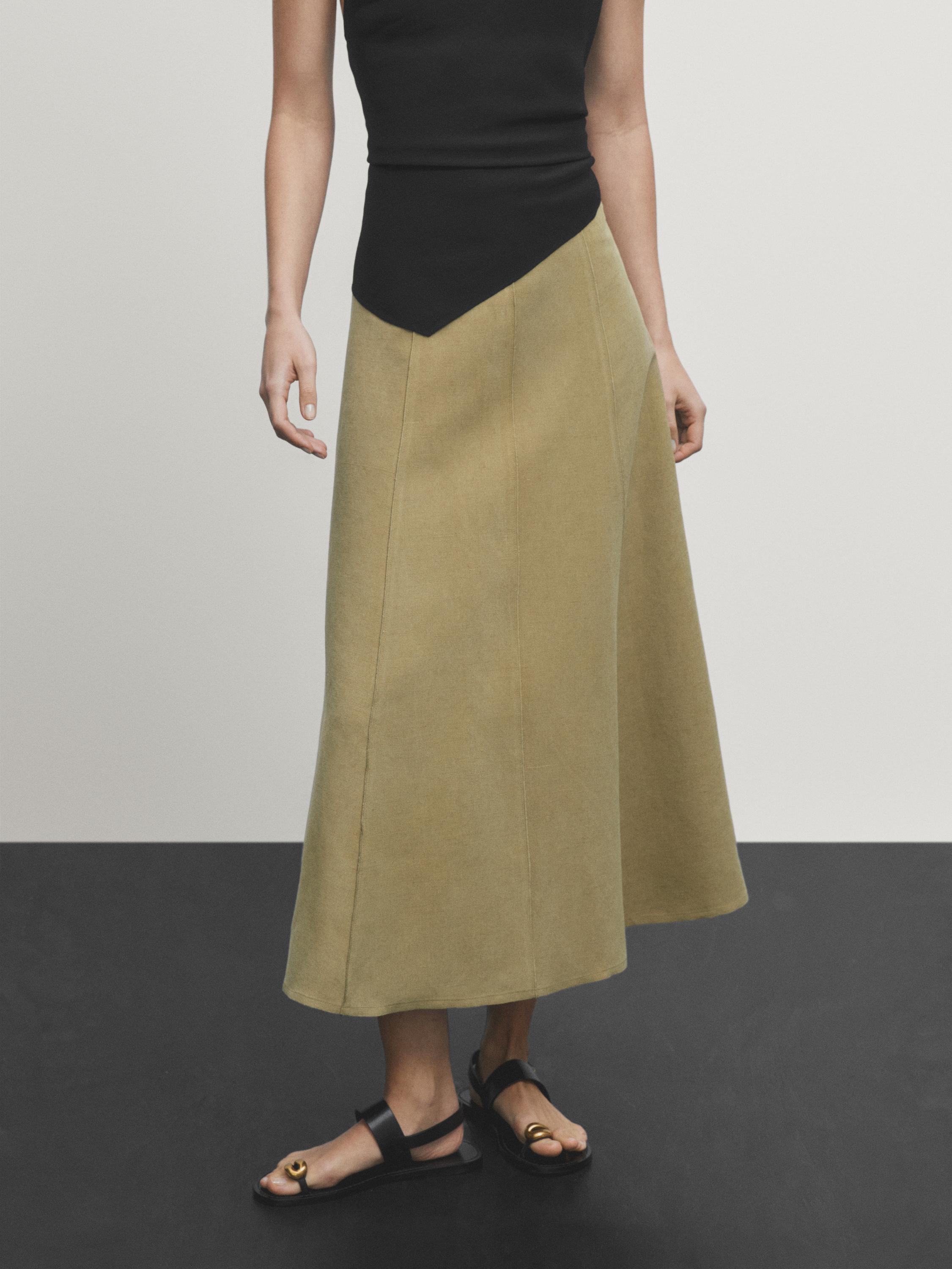 Linen blend midi skirt with seam details