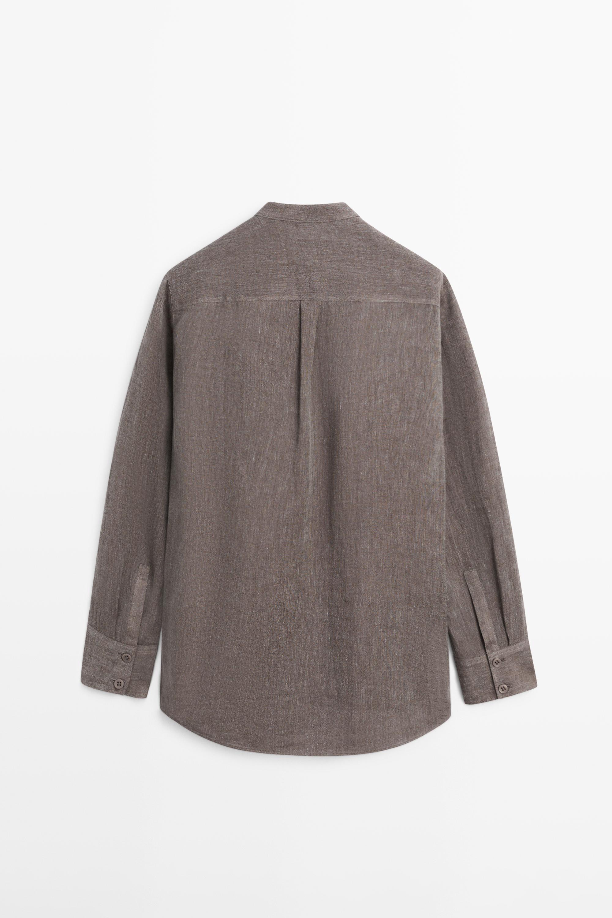 Flowing linen blend shirt with button details — MOLE BROWN