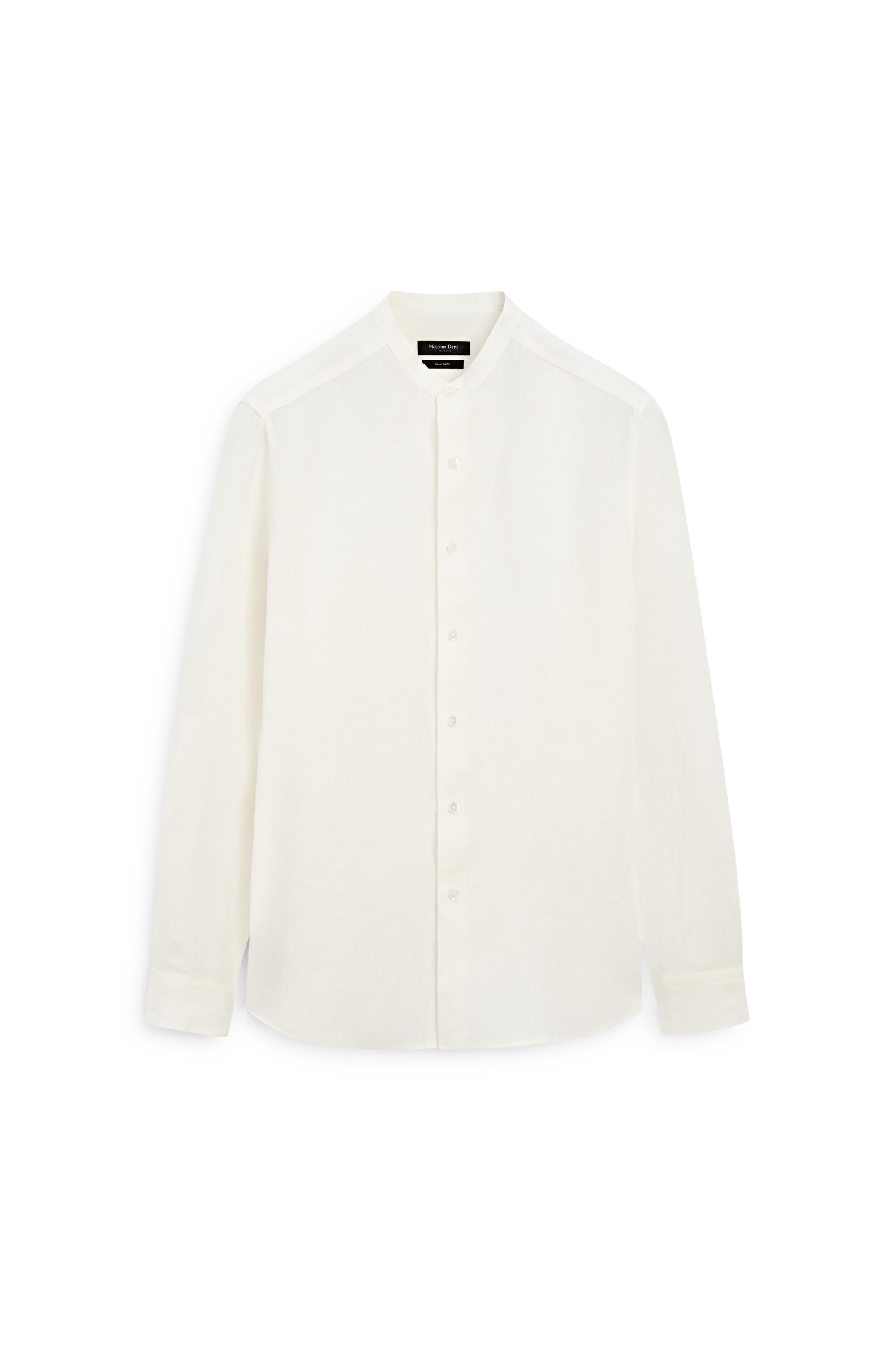 100% linen regular fit shirt with stand collar — CREAM