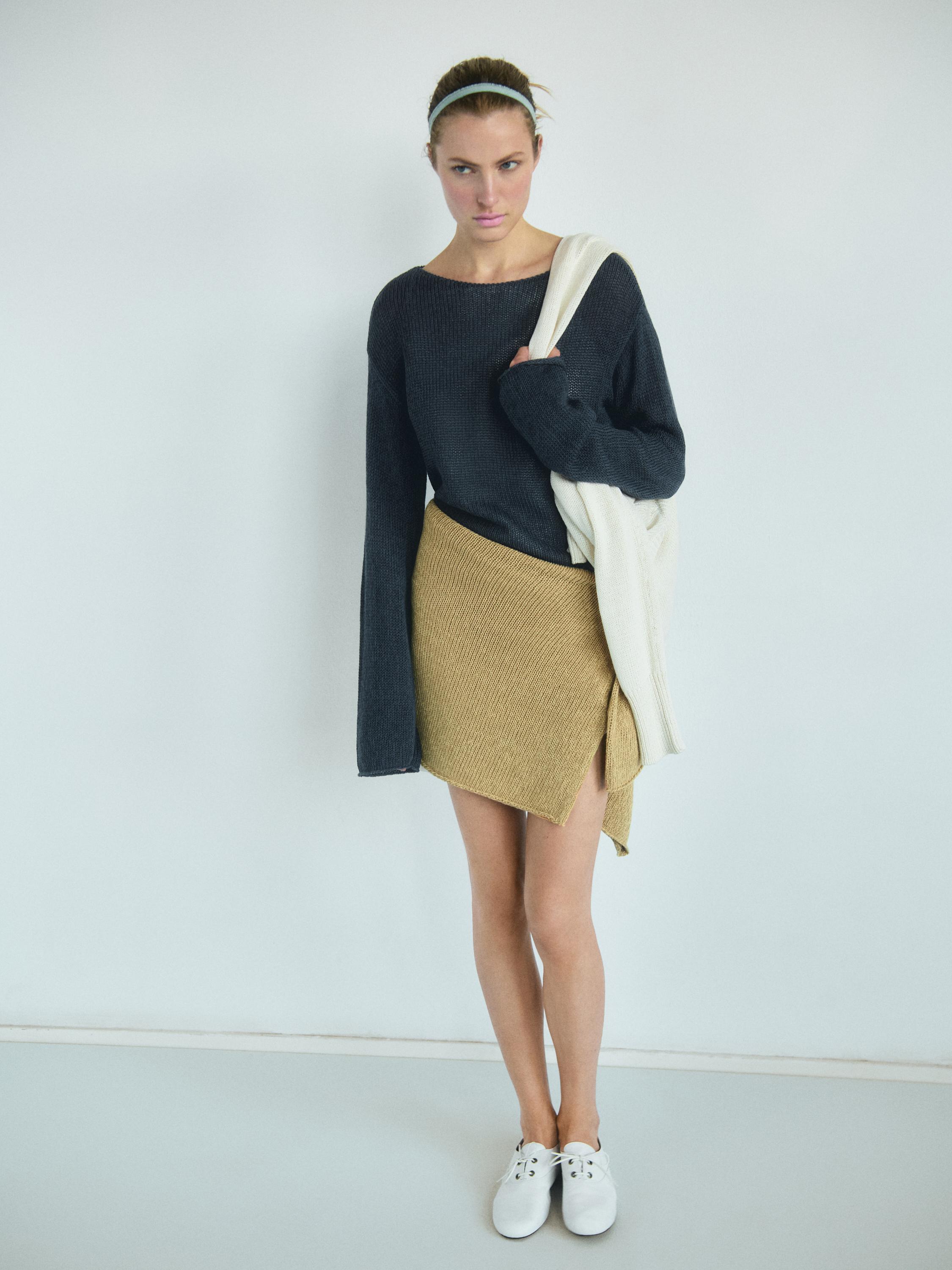 Cotton blend cutwork sweater — BLUE