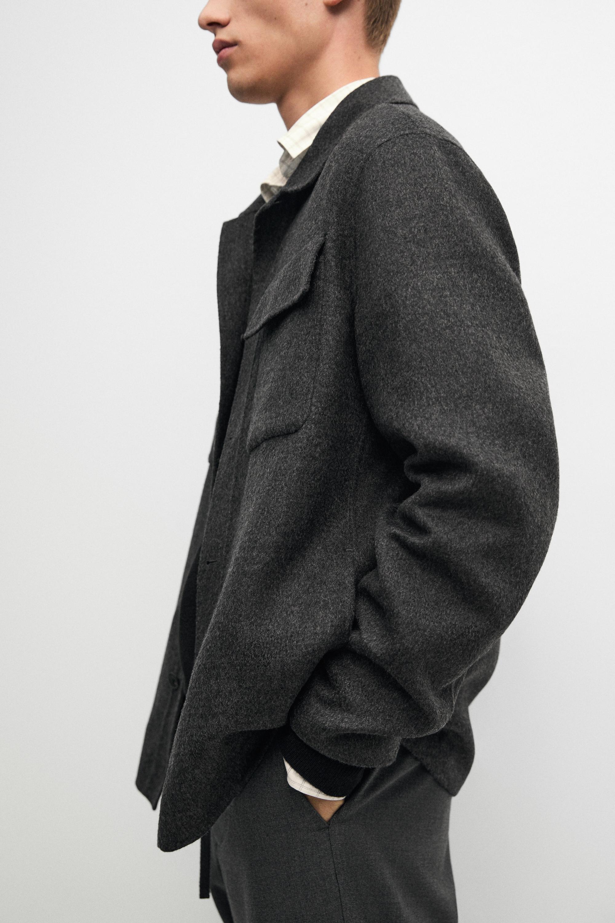 Wool blend overshirt with pocket detail — CHARCOAL