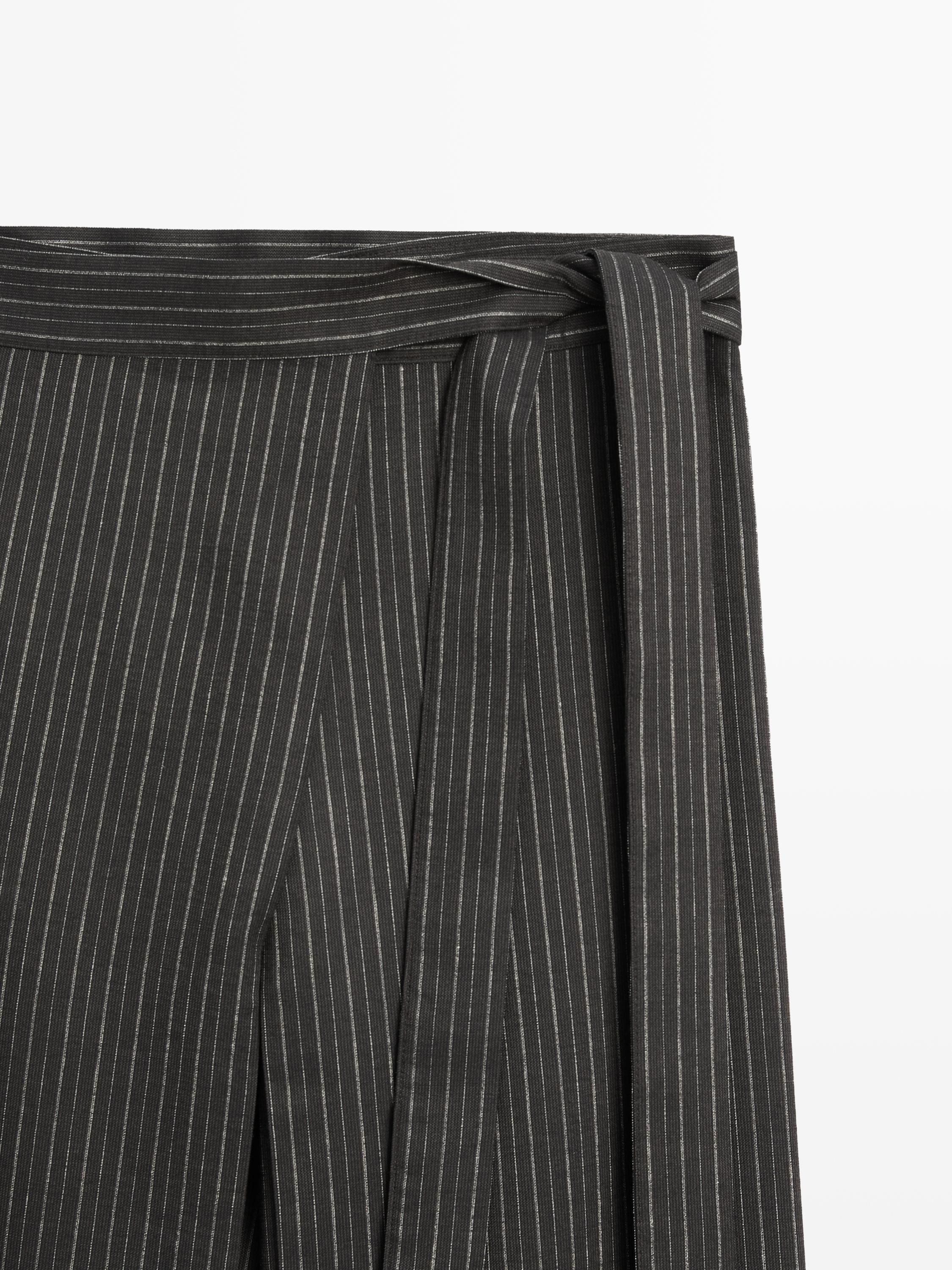 Striped trousers with wrap-style bow detail — BLACK