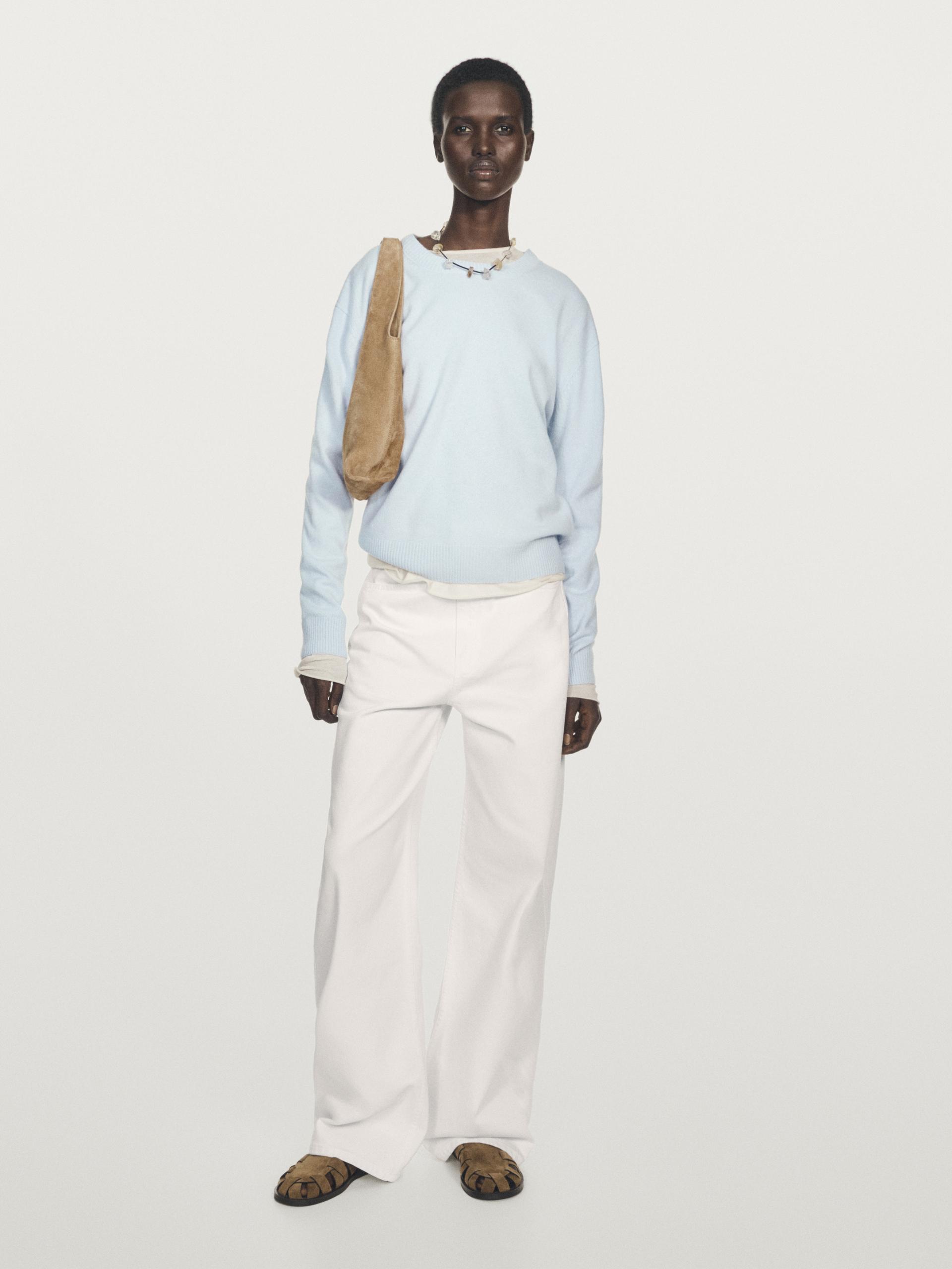 Camisola Com Decote Redondo Em Caxemira - Celeste - Xs - Massimo Dutti - Mulher