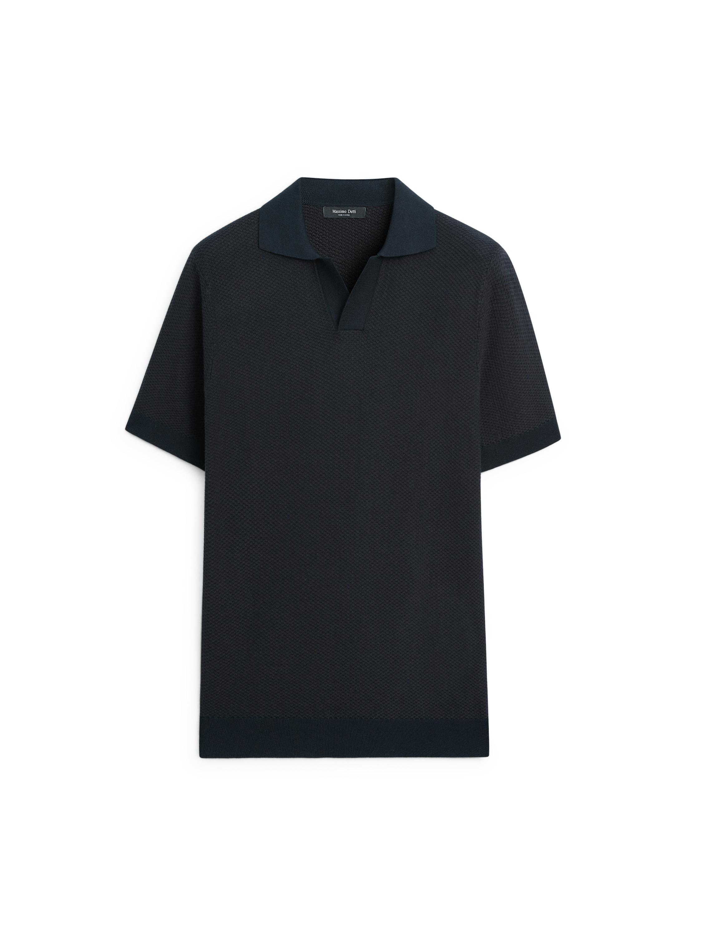 100% cotton textured knit polo sweater — NAVY BLUE