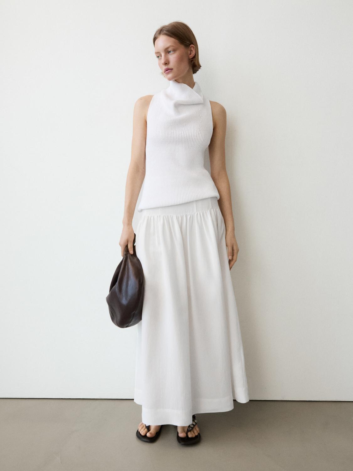 Cotton top with cowl neckline — PURE WHITE