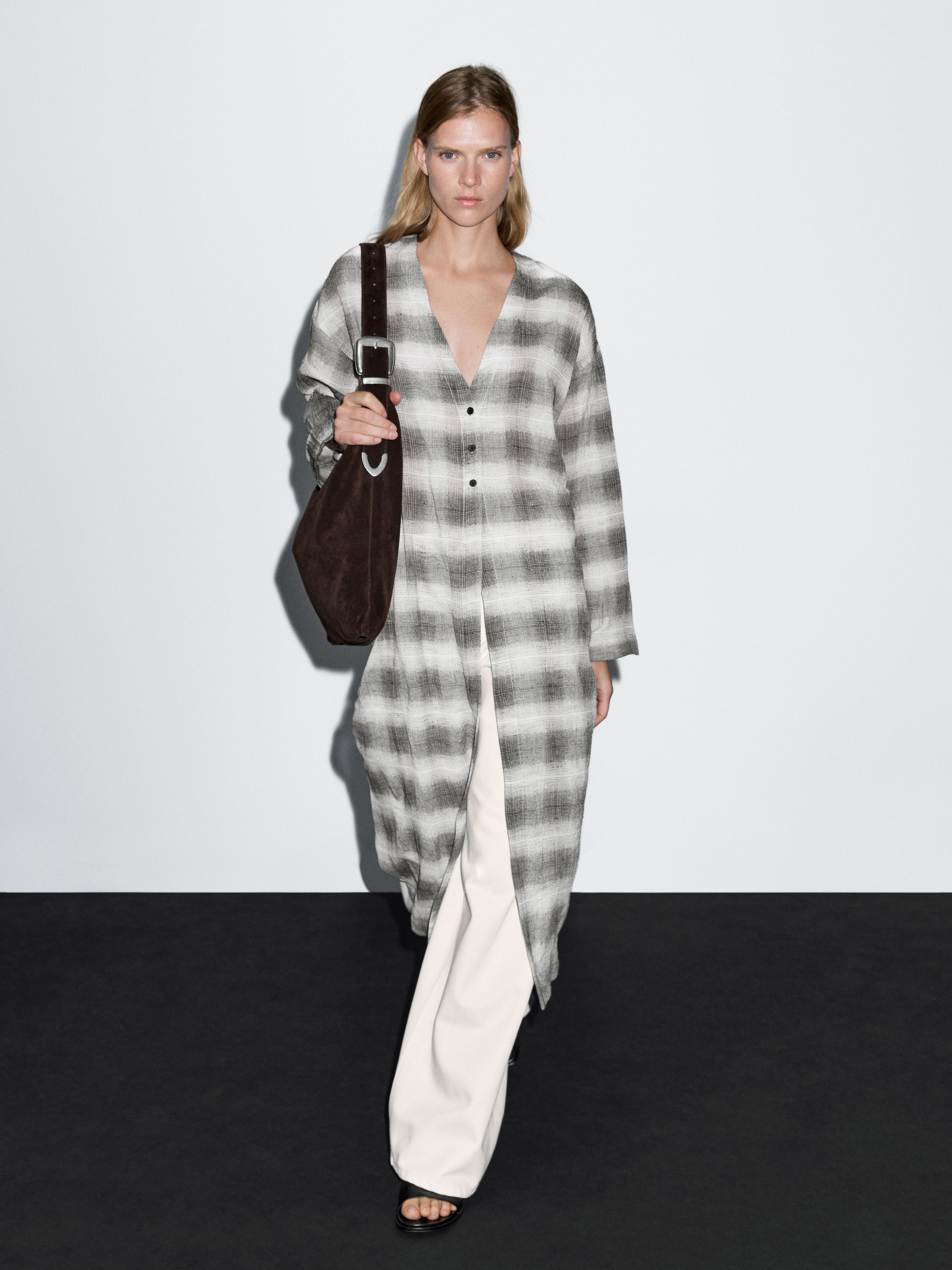 Robe longue tunique à carreaux