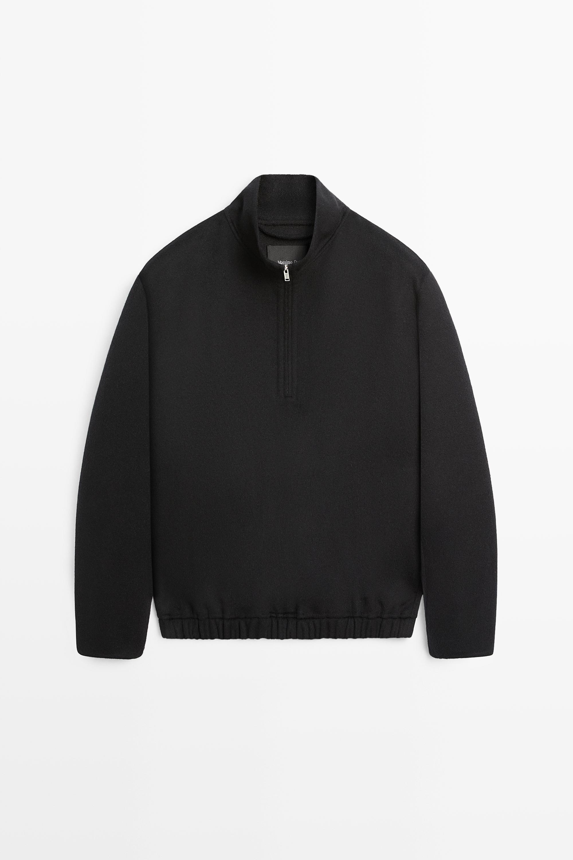 Wool blend double-faced mock neck sweatshirt