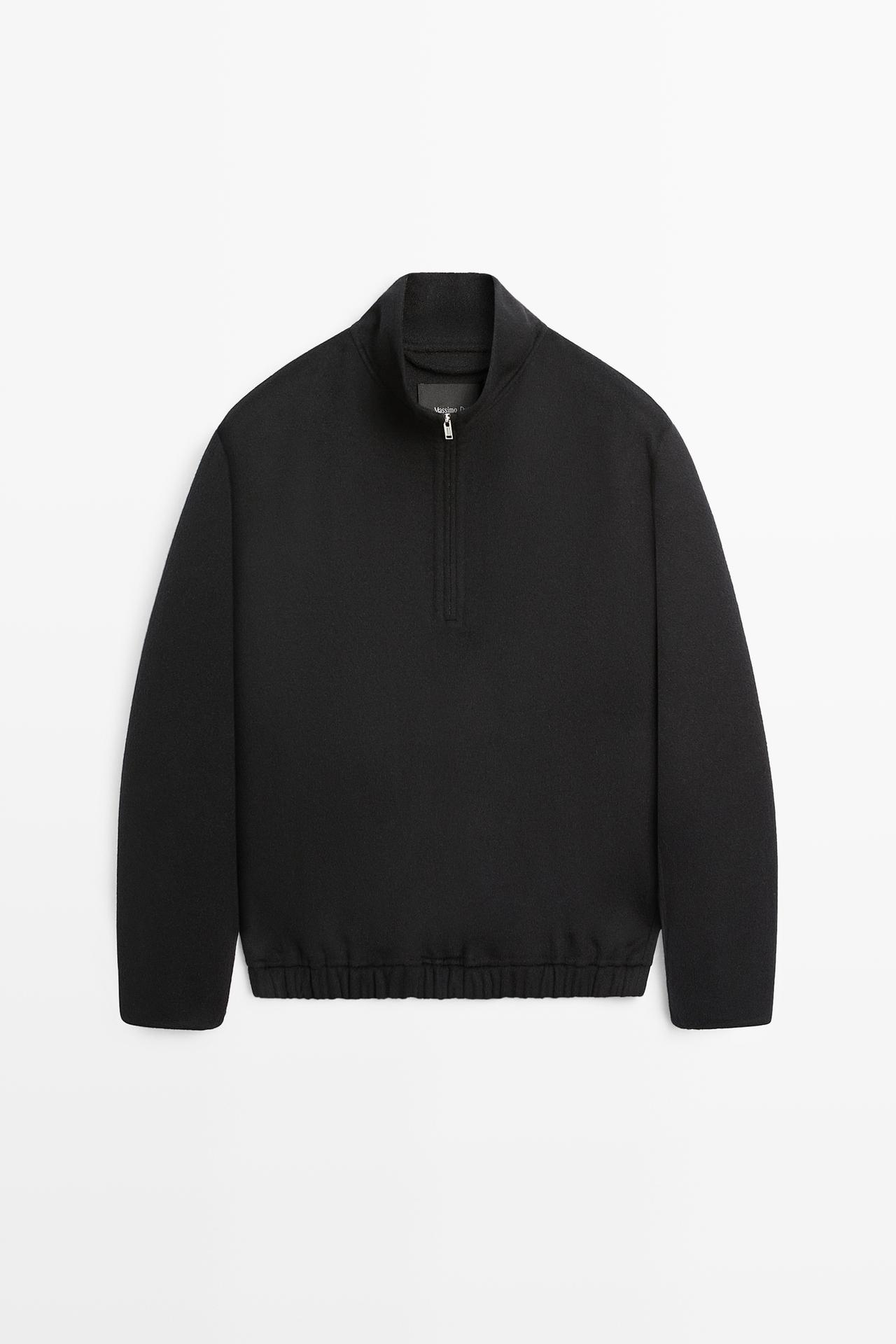 Wool blend double-faced mock neck sweatshirt — NAVY BLUE