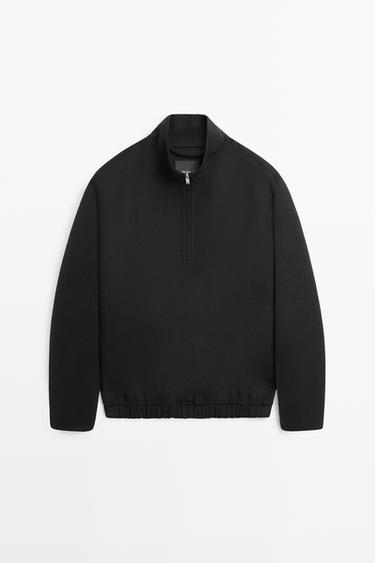 Wool blend double-faced mock neck sweatshirt — NAVY BLUE 2
