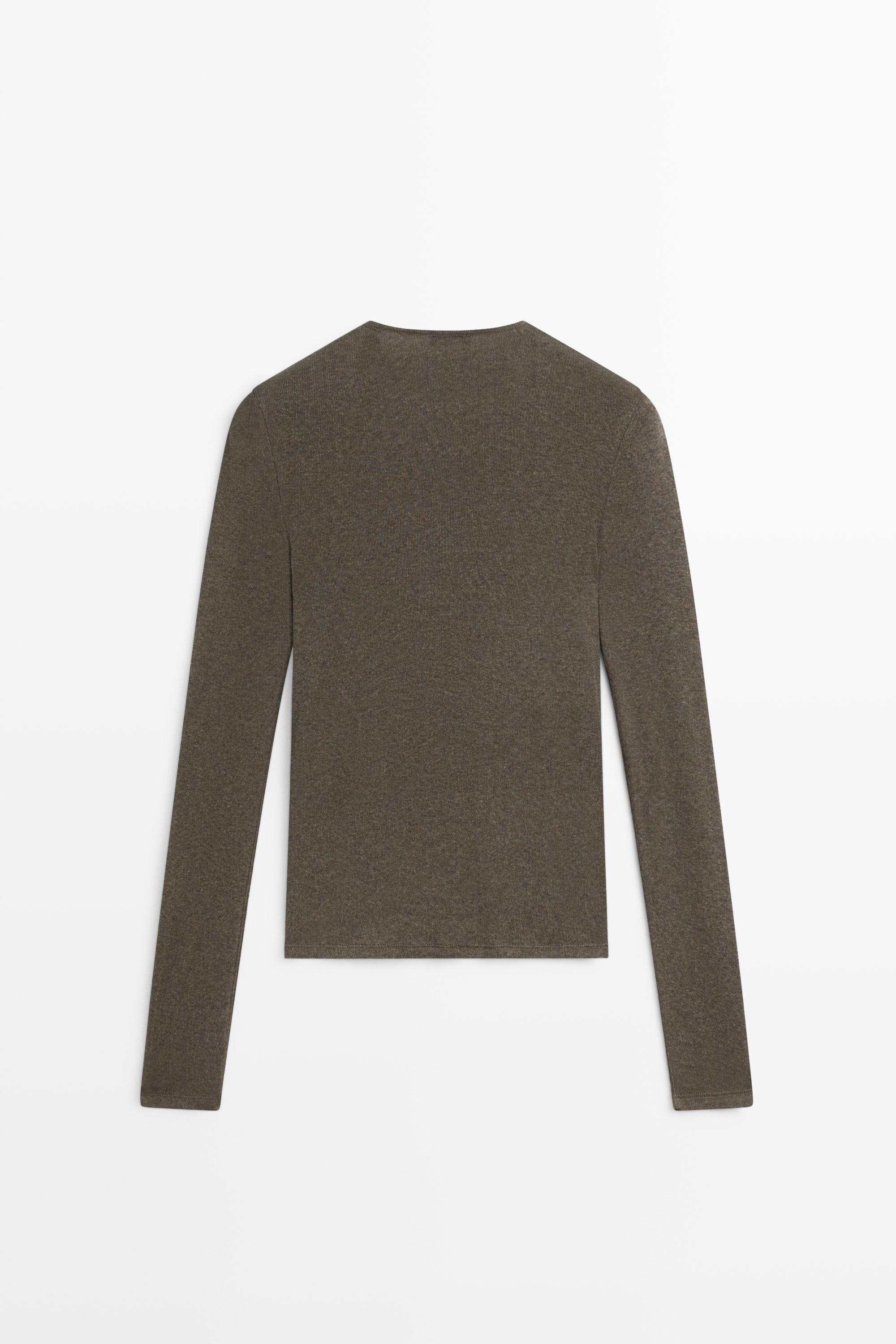 Cotton cashmere long sleeve henley T-shirt