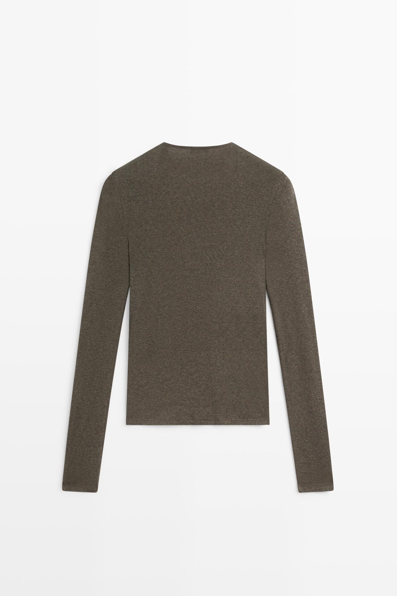Long sleeve cotton blend henley — DARK KHAKI