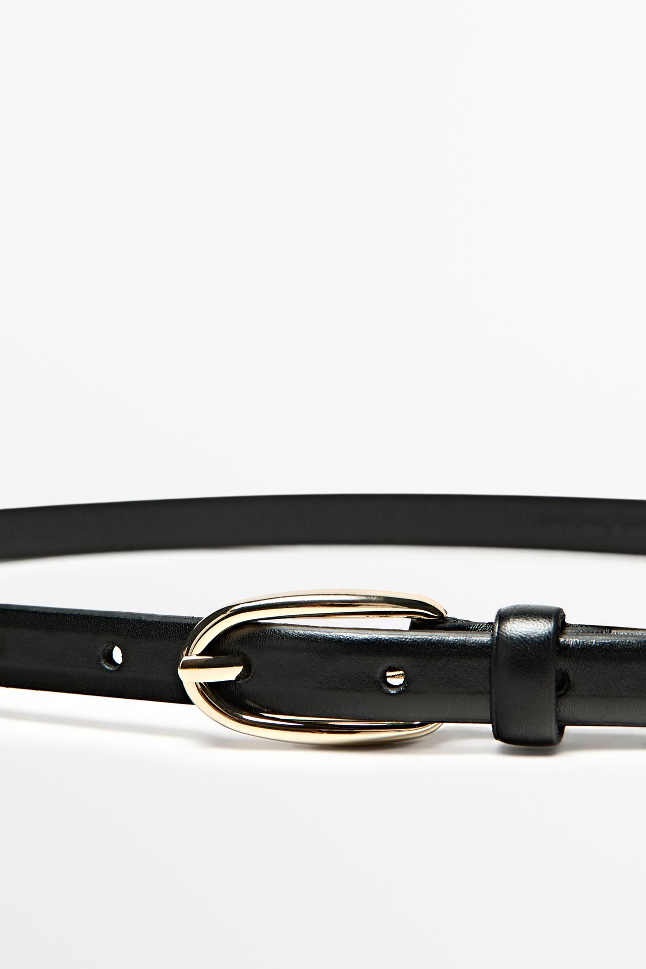 Nappa leather belt with oval buckle — BLACK