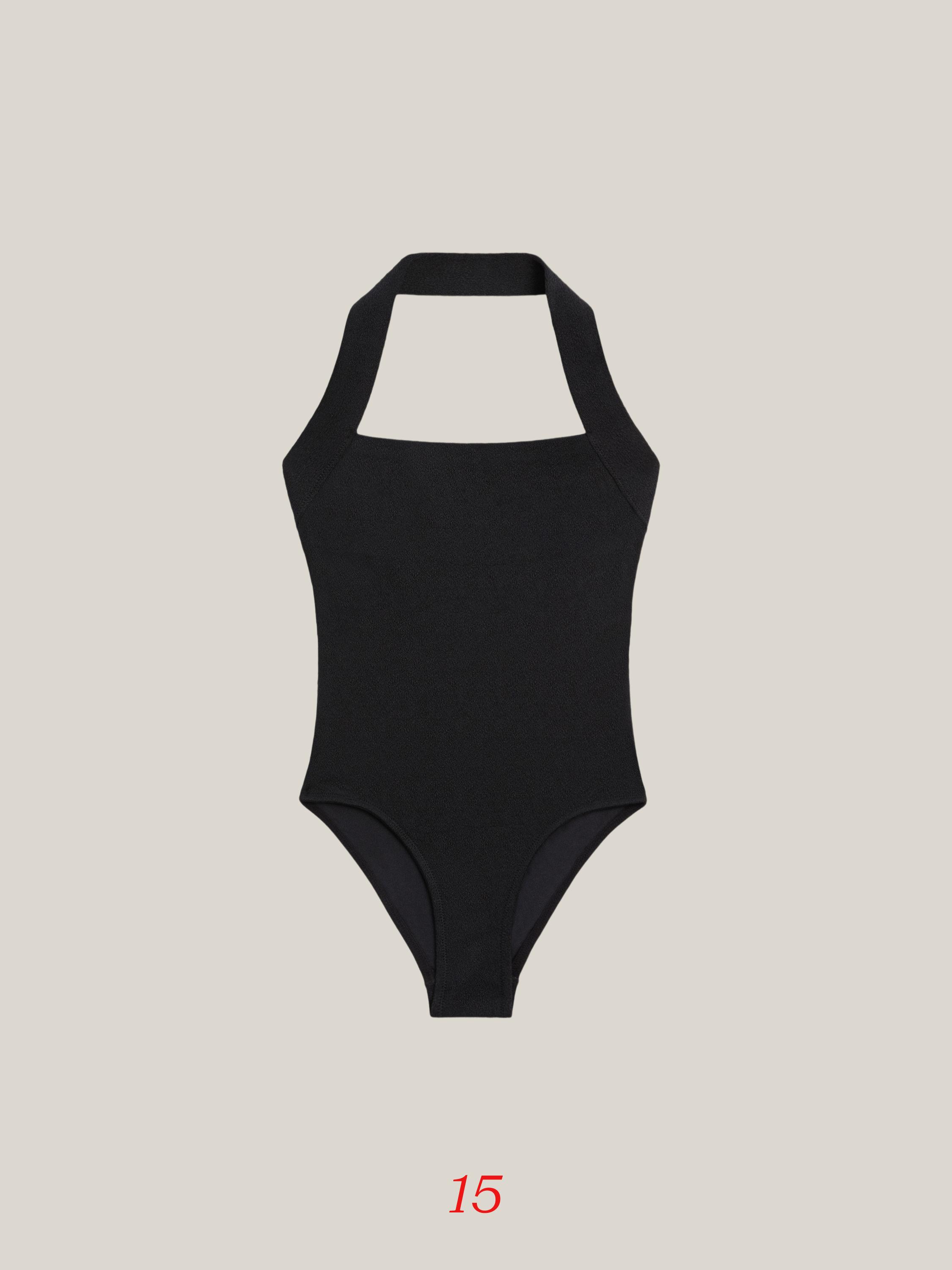 Textured halter swimsuit — BLACK