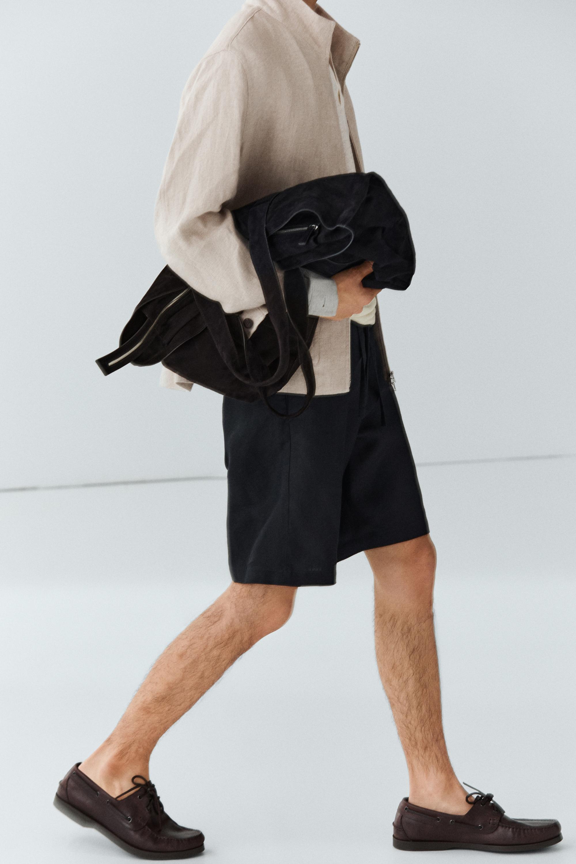 Split suede leather tote bag — NAVY BLUE