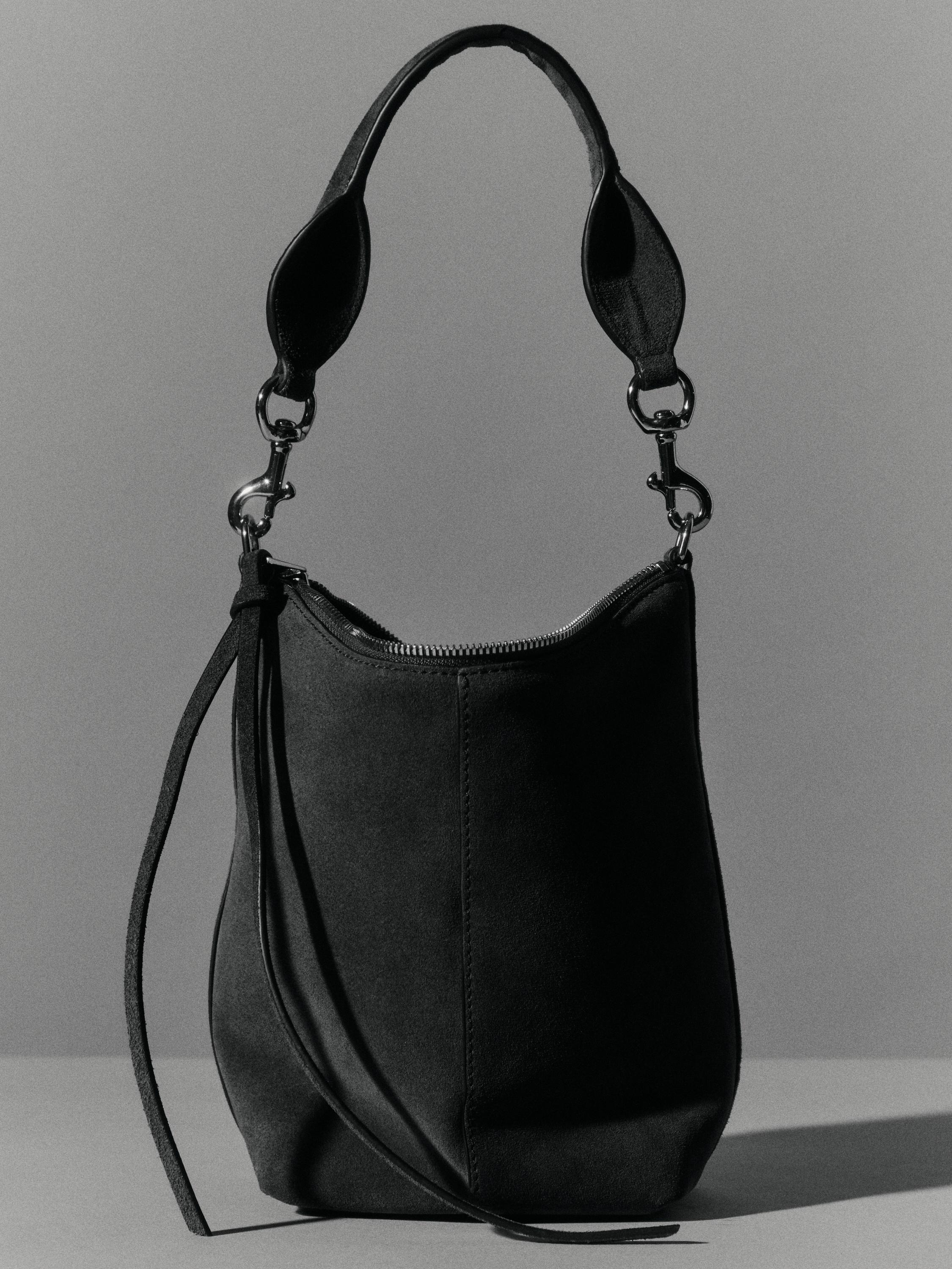 Split suede leather bucket bag — KHAKI