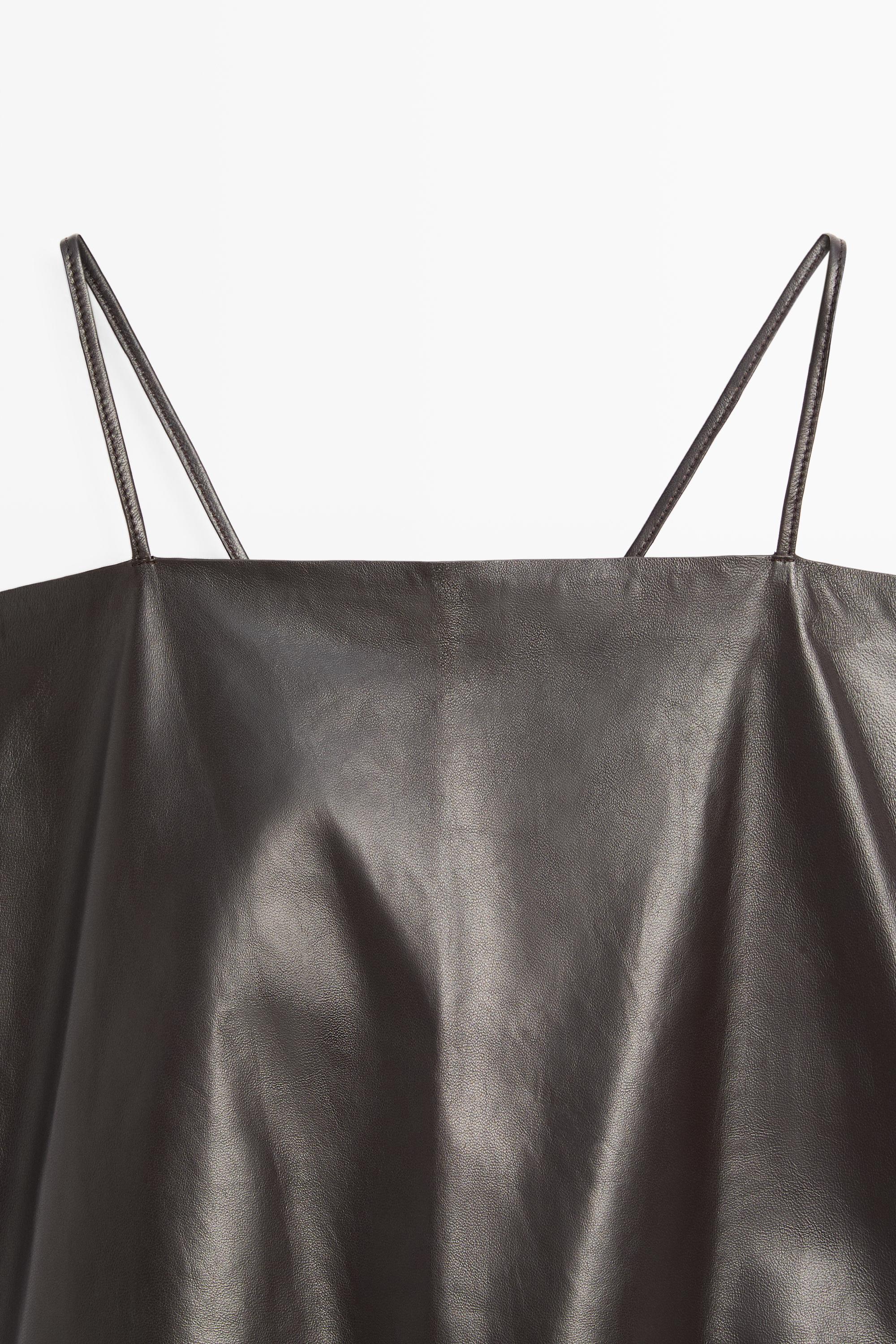 Nappa leather strappy top with back detail — BROWN
