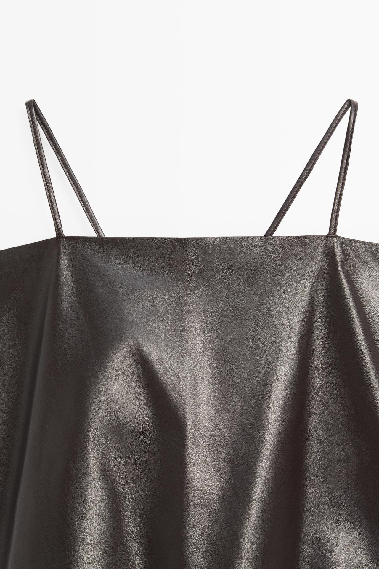Nappa leather strappy top with back detail — BROWN
