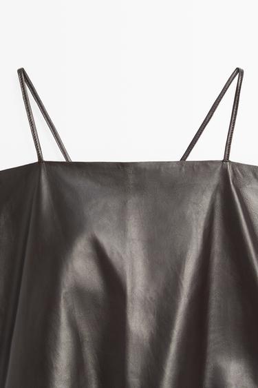 Nappa leather strappy top with back detail — BROWN 9
