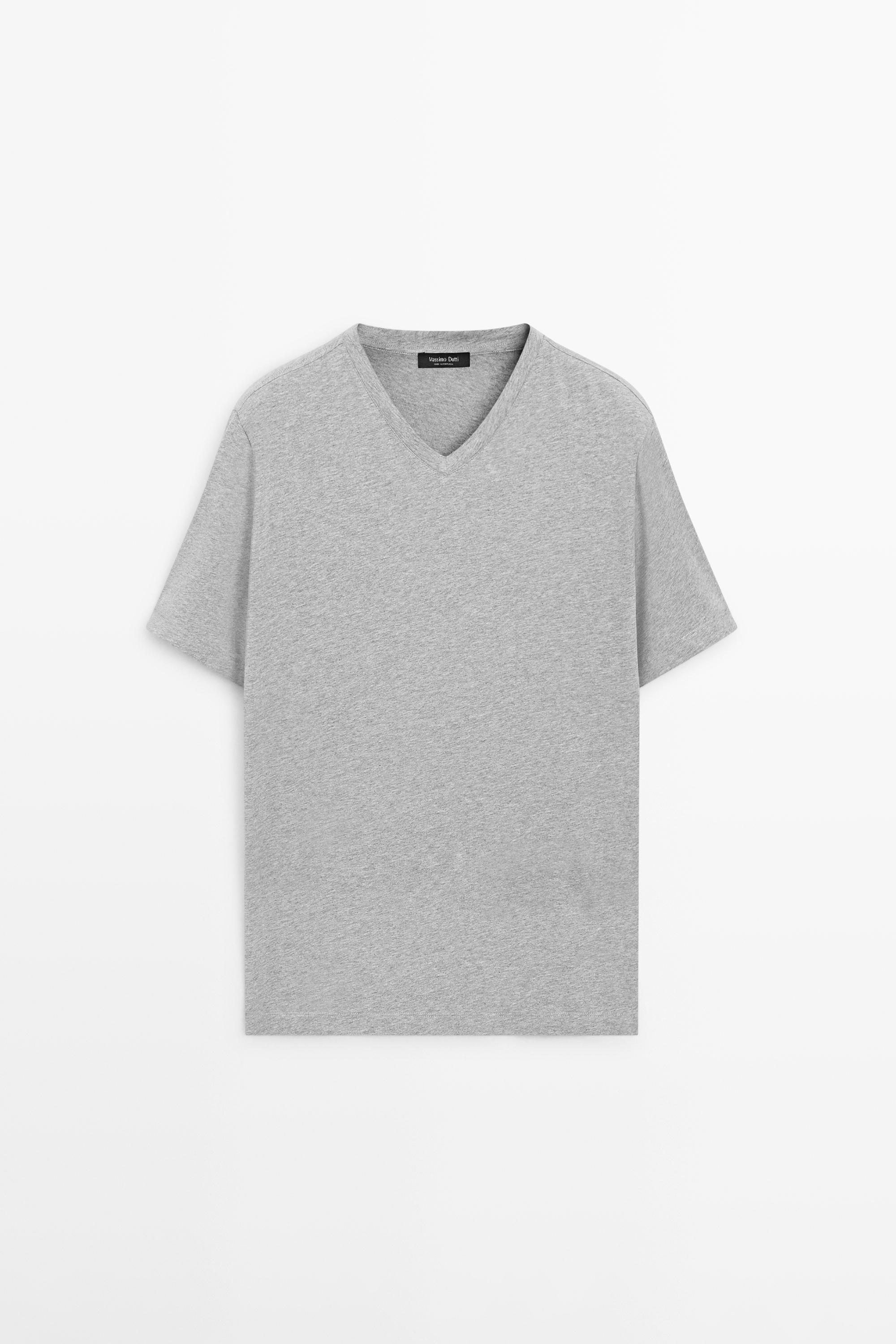 100% cotton V-neck T-shirt — GREY MARL