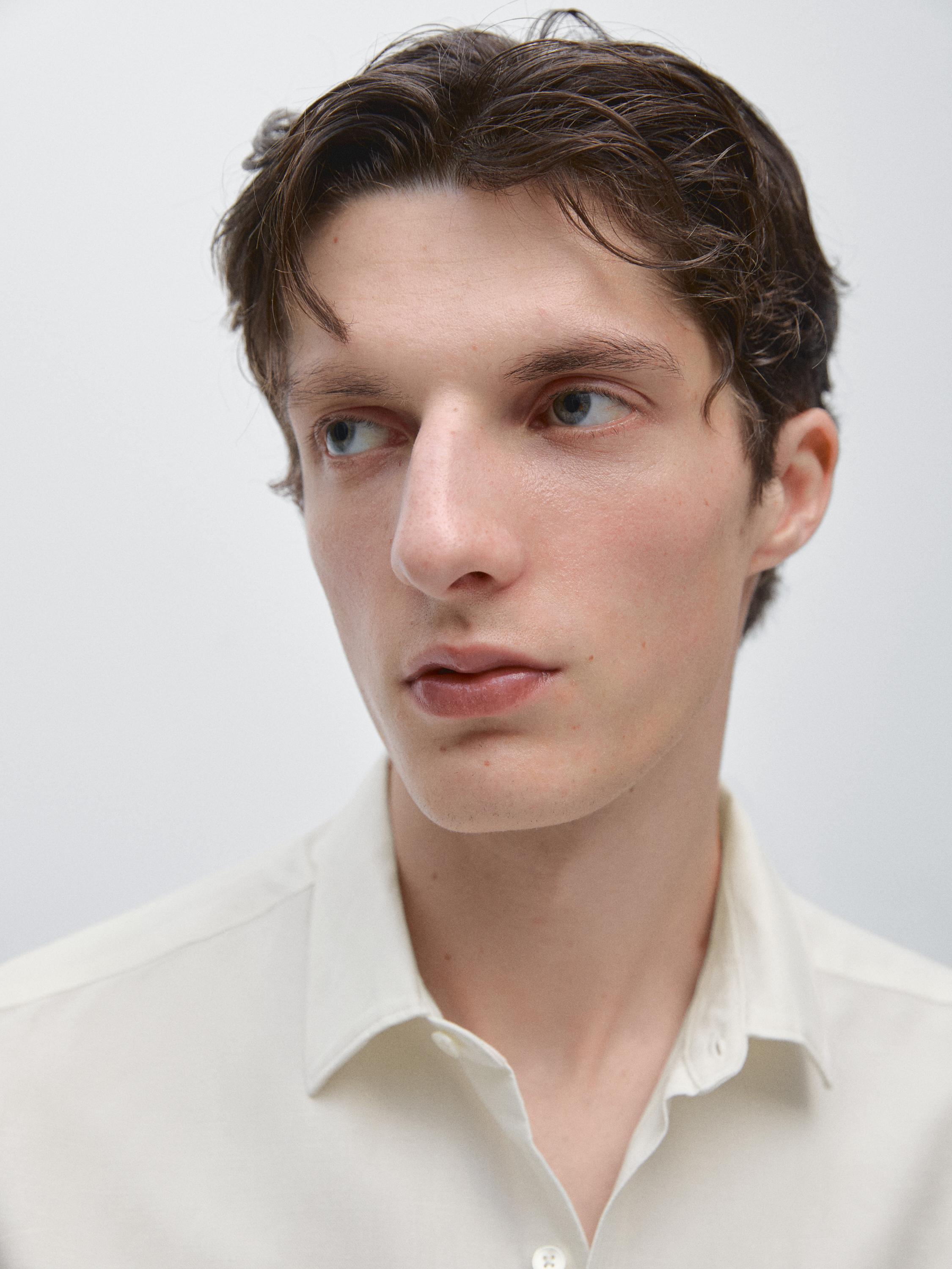 Regular fit linen blend shirt — CREAM