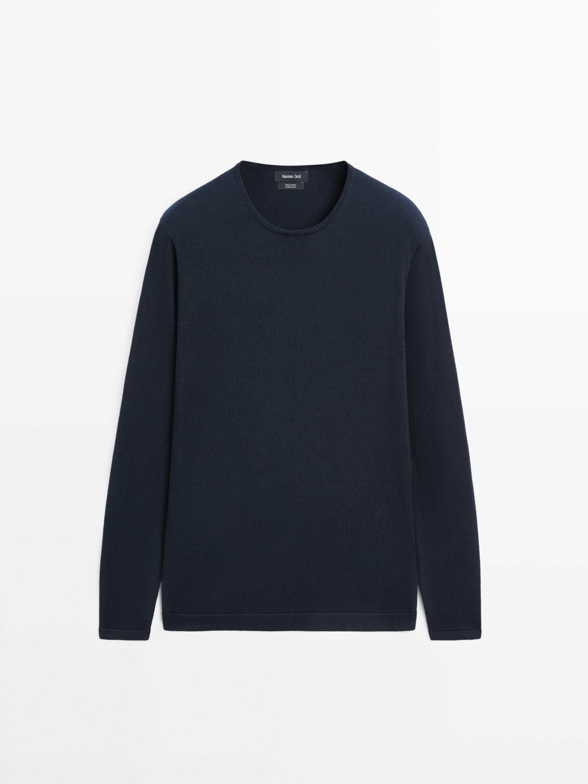Knit 100% cotton crew neck sweater — NAVY BLUE