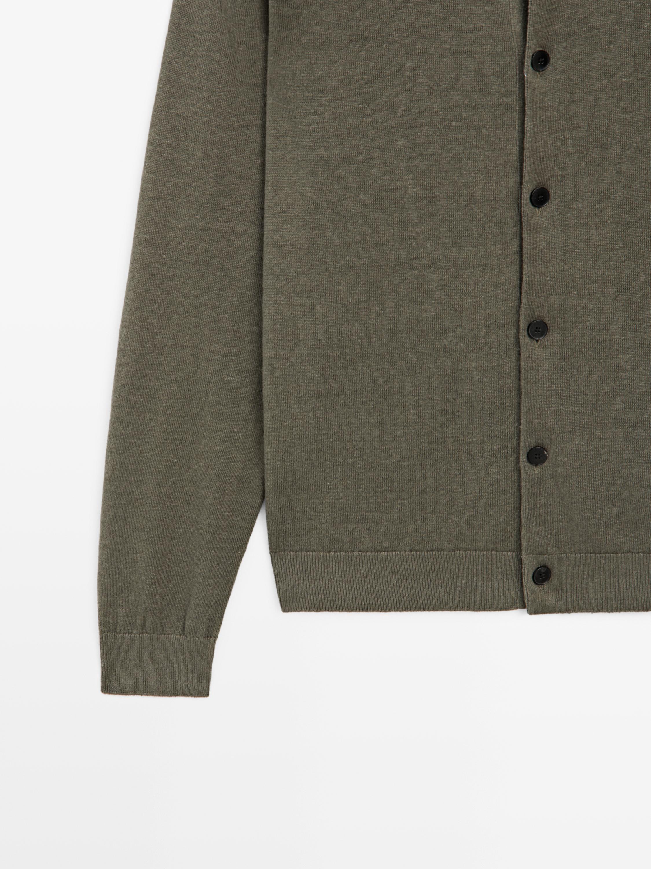 Linen knit cardigan with buttons — PALE KHAKI