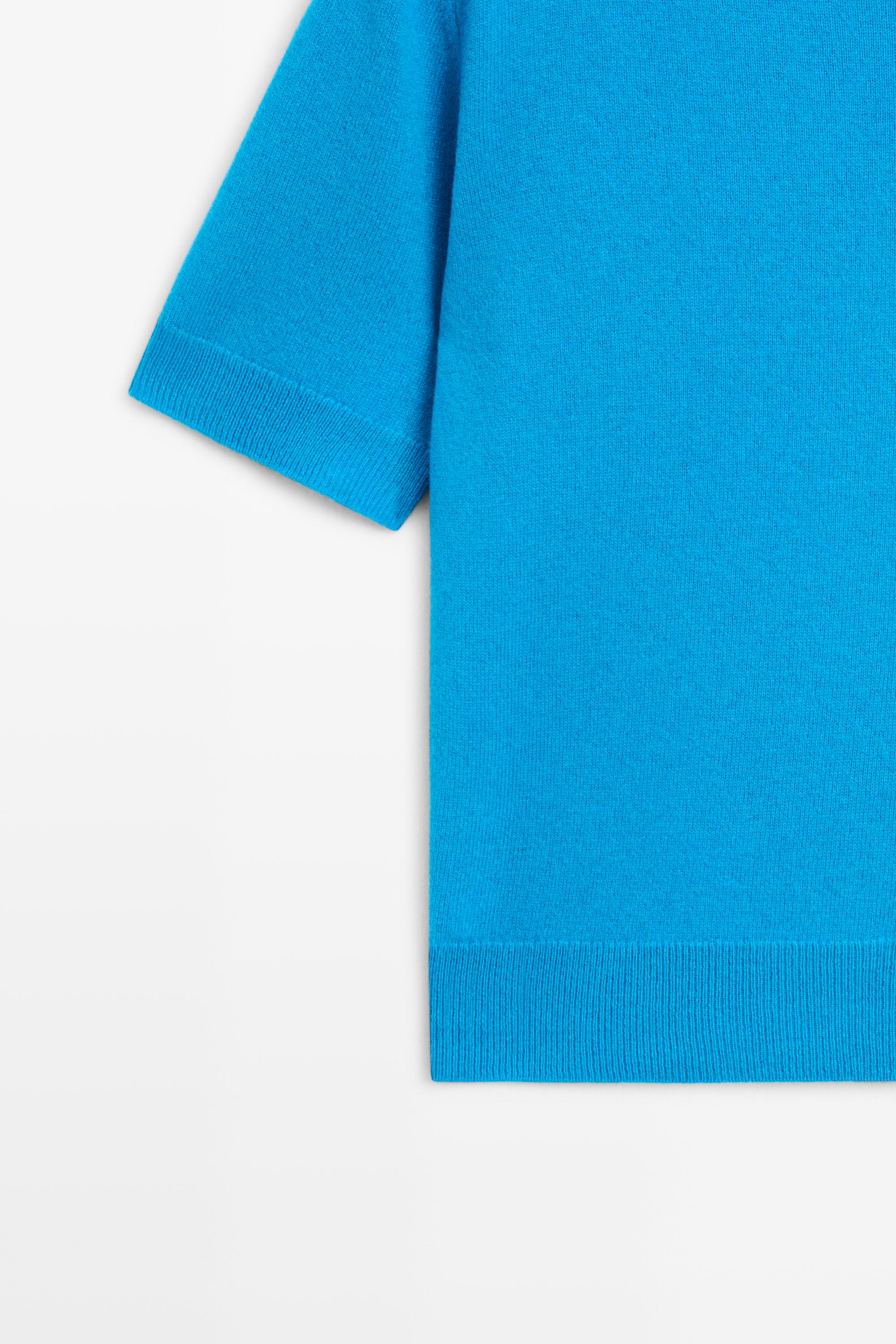 Short sleeve wool blend knit sweater — TURQUOISE