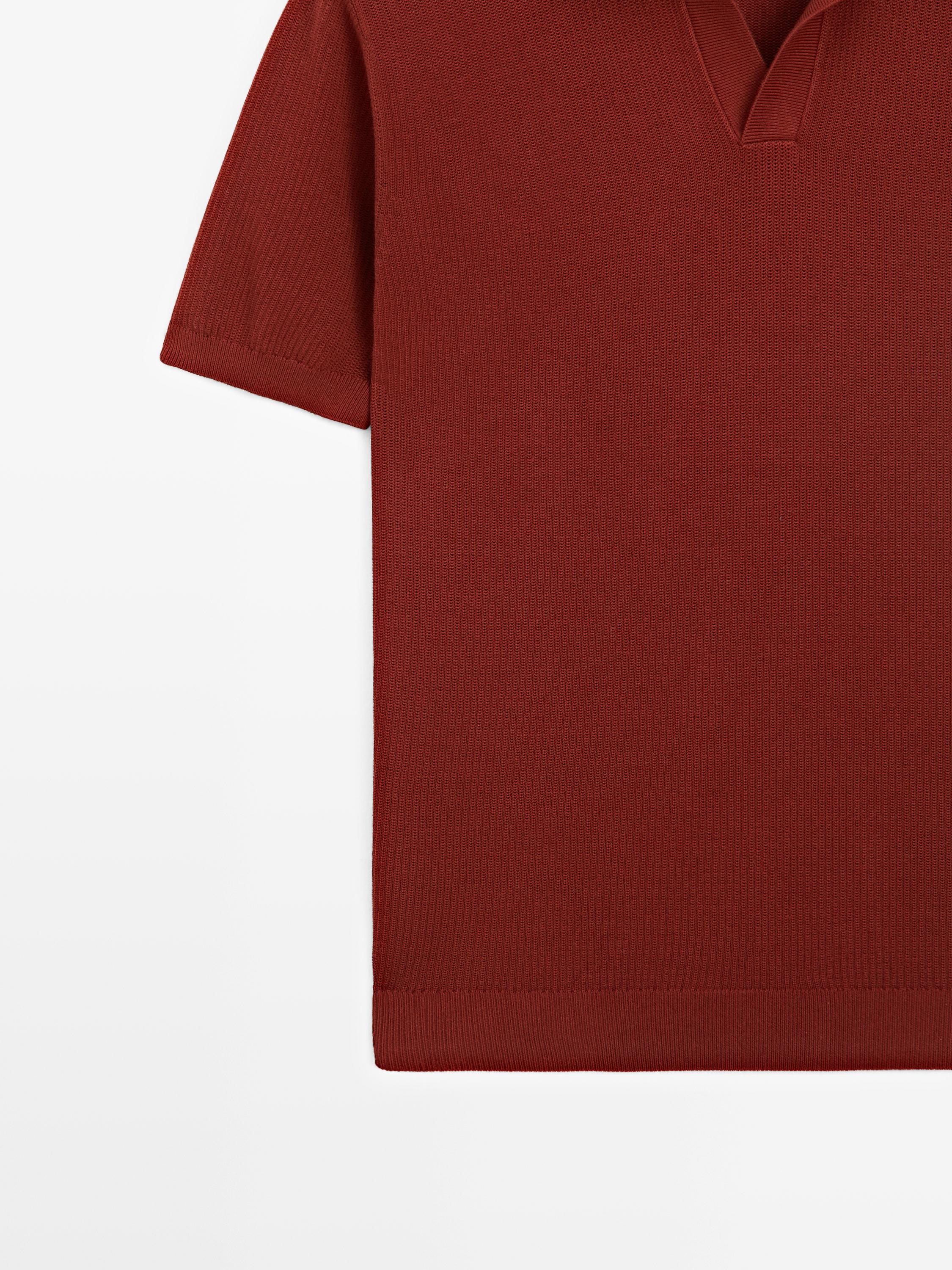 100% cotton knit polo sweater — COPPER