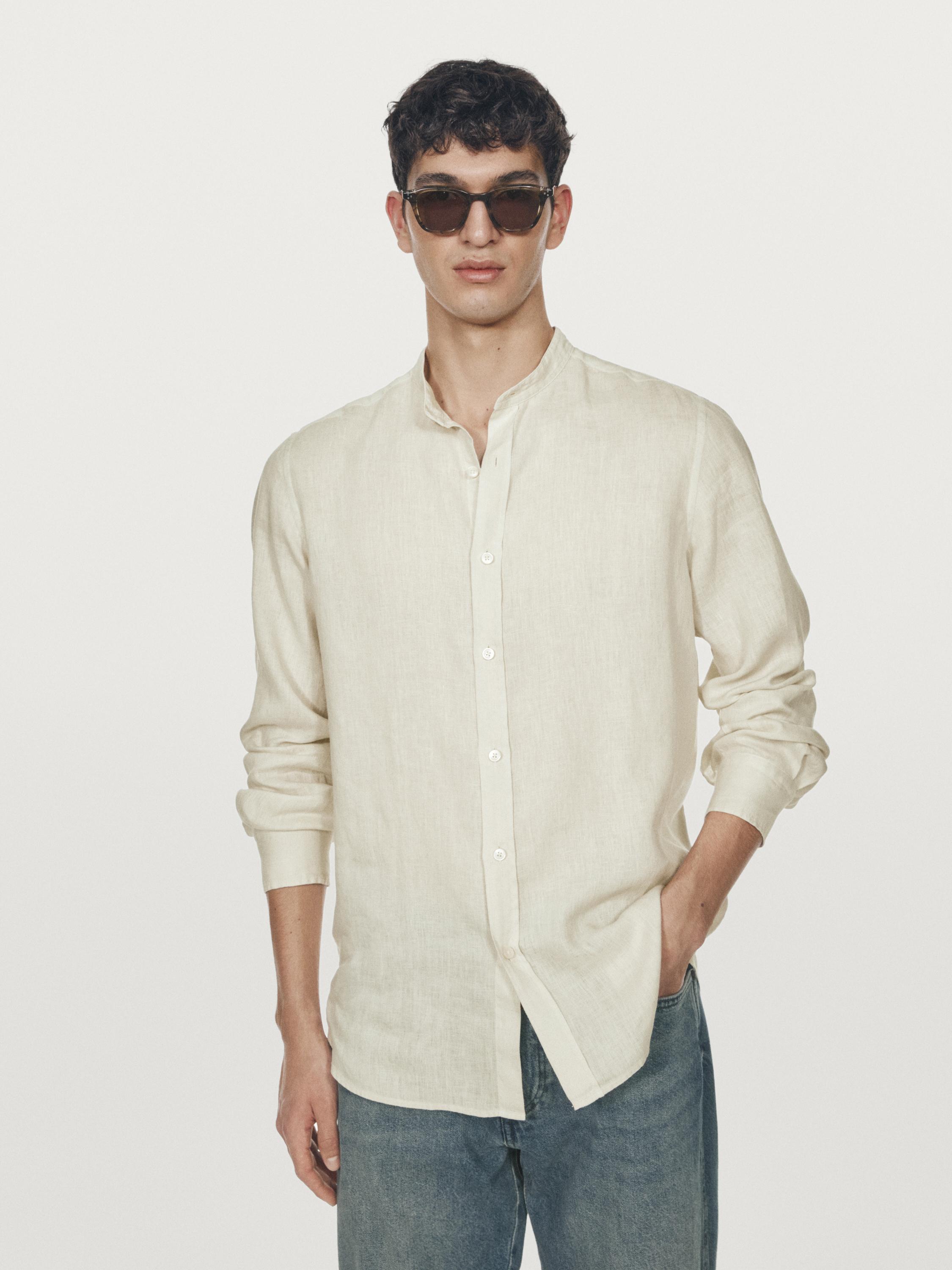 Slim fit stand collar shirt — Green