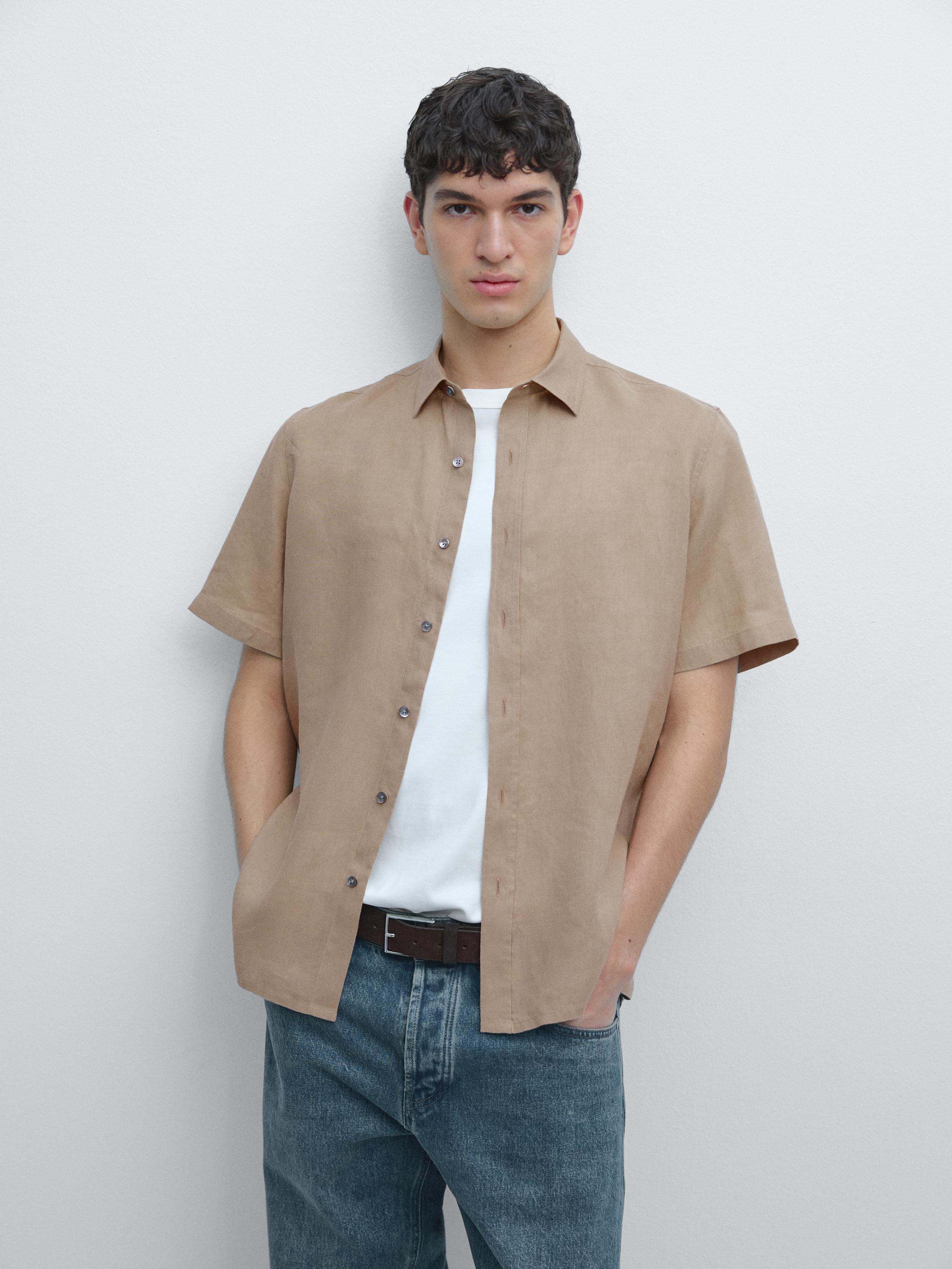 Regular fit short sleeve linen shirt