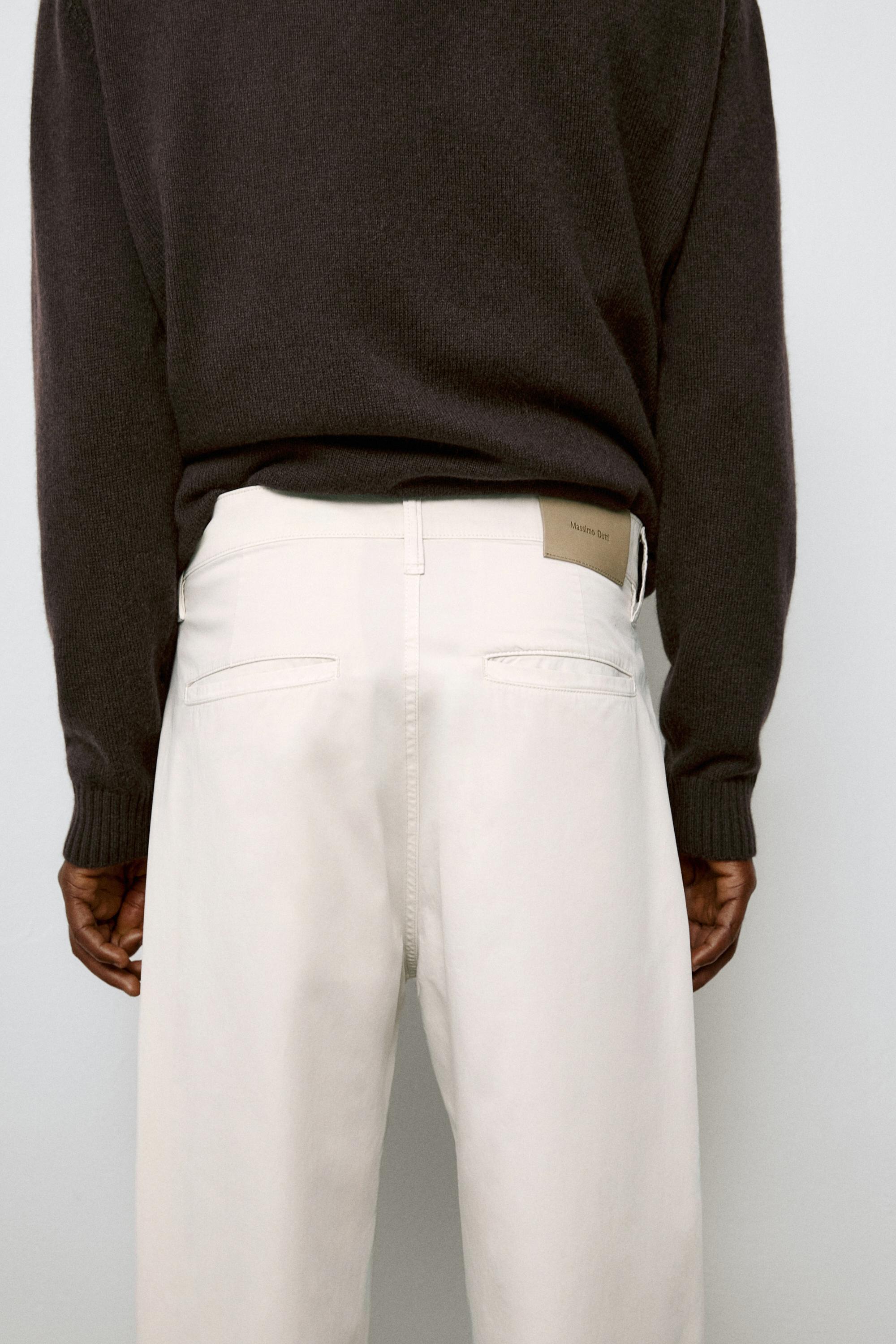Barrel fit poplin denim-effect pants — STONE