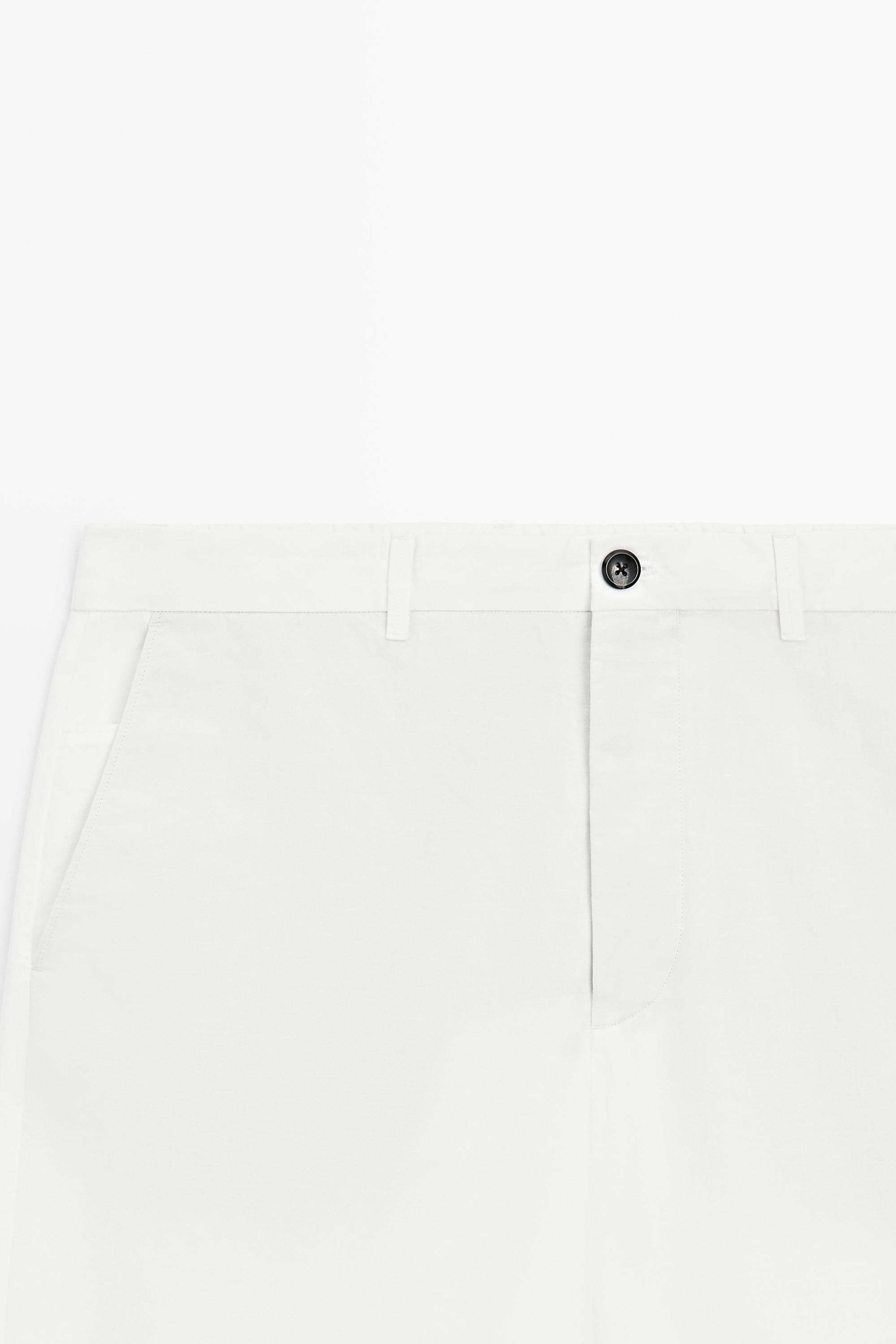 Cotton and linen barrel fit poplin trousers — WHITE
