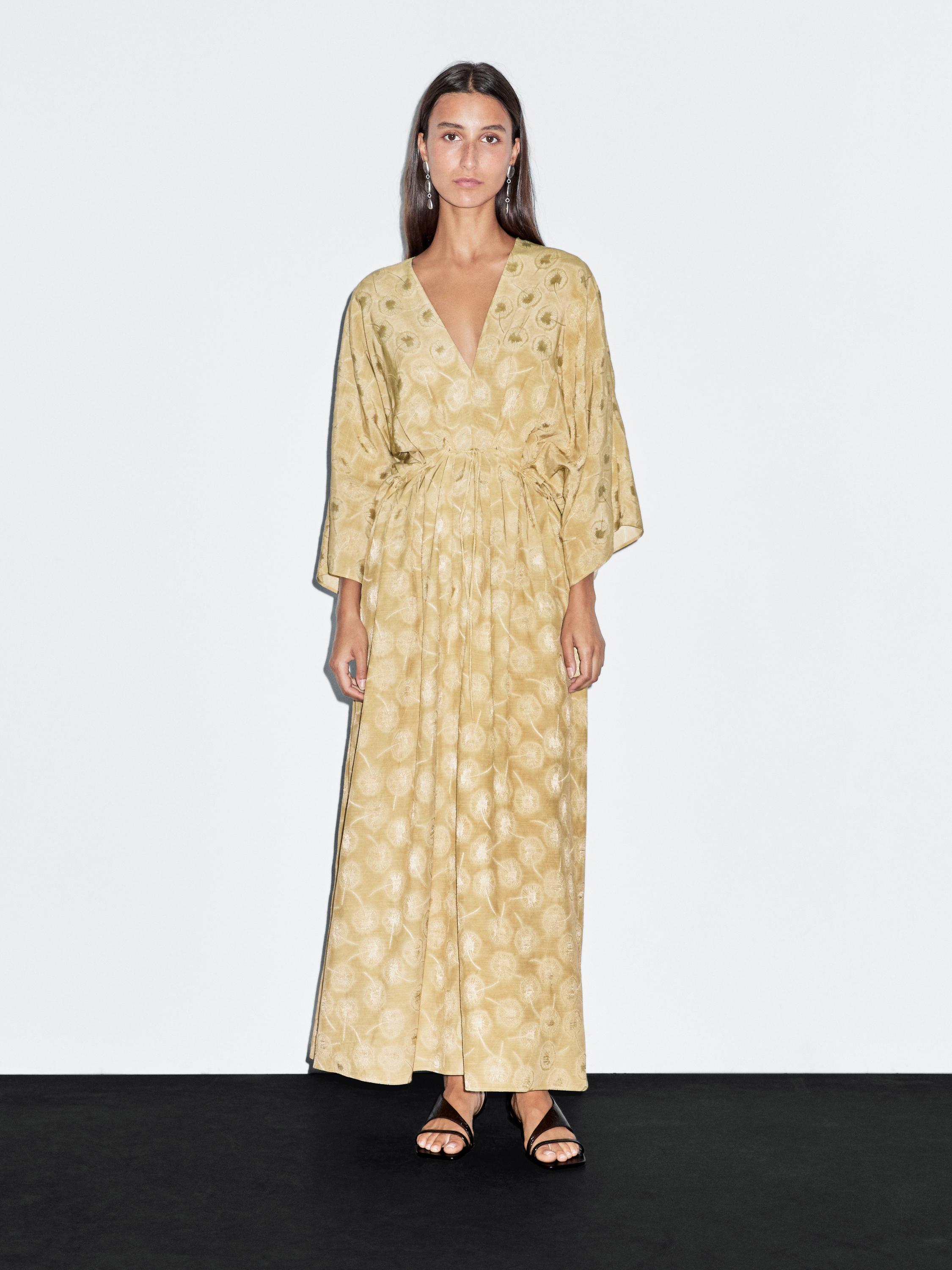 فستان فضفاض متوسط الطول بطبعة جاكار